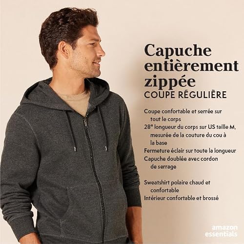 Thumbnail 1 de Amazon Essentials Sweat à Capuche en Polaire avec Fermeture Éclair intégrale pour Homme — Rose, Taille L (Grandes Tailles Disponibles)