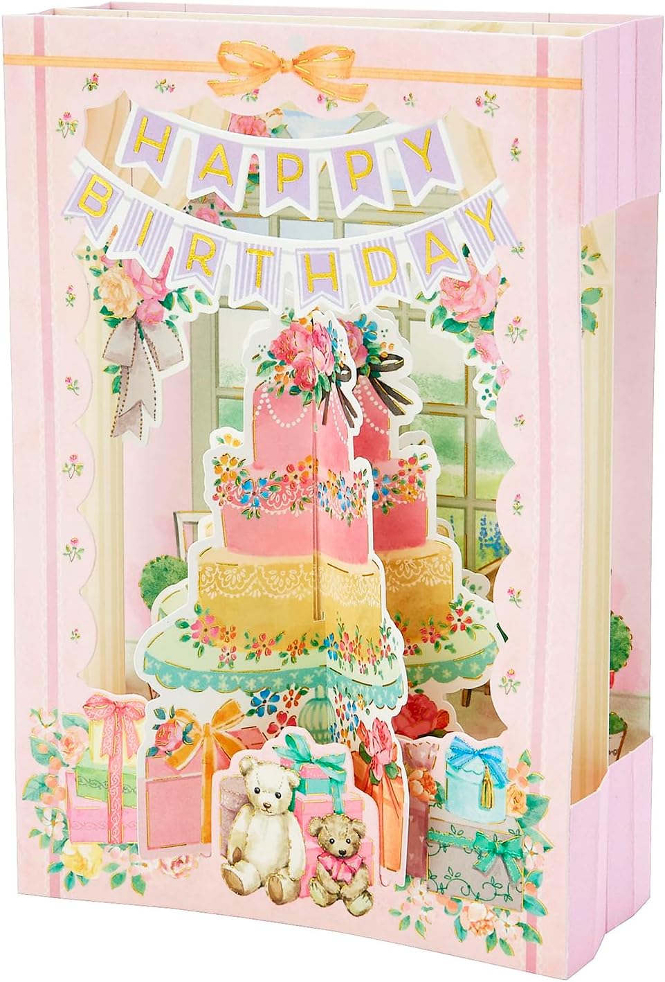 Detalle de サンリオ BD195-3 バースデーカード スクエアポップ アフタヌーンティー・金箔加工