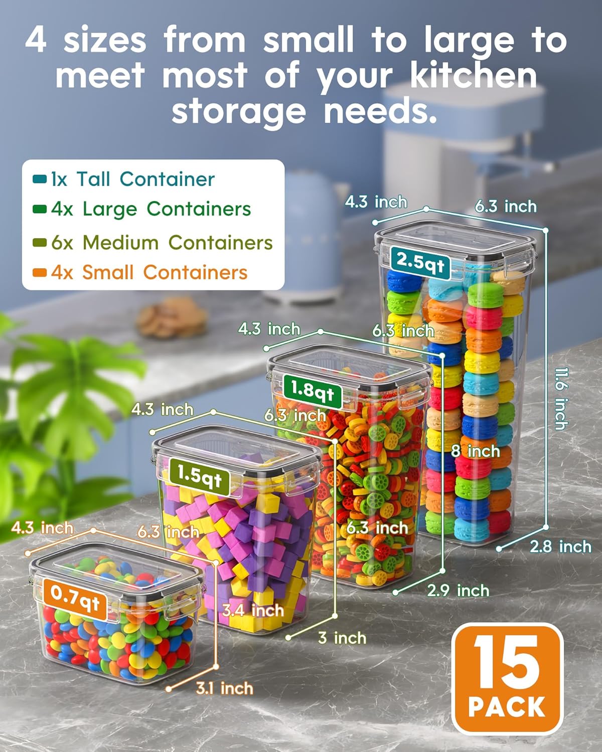 Detalle 2 de Airtight Food Storage Containers, 15-Pc ⚙