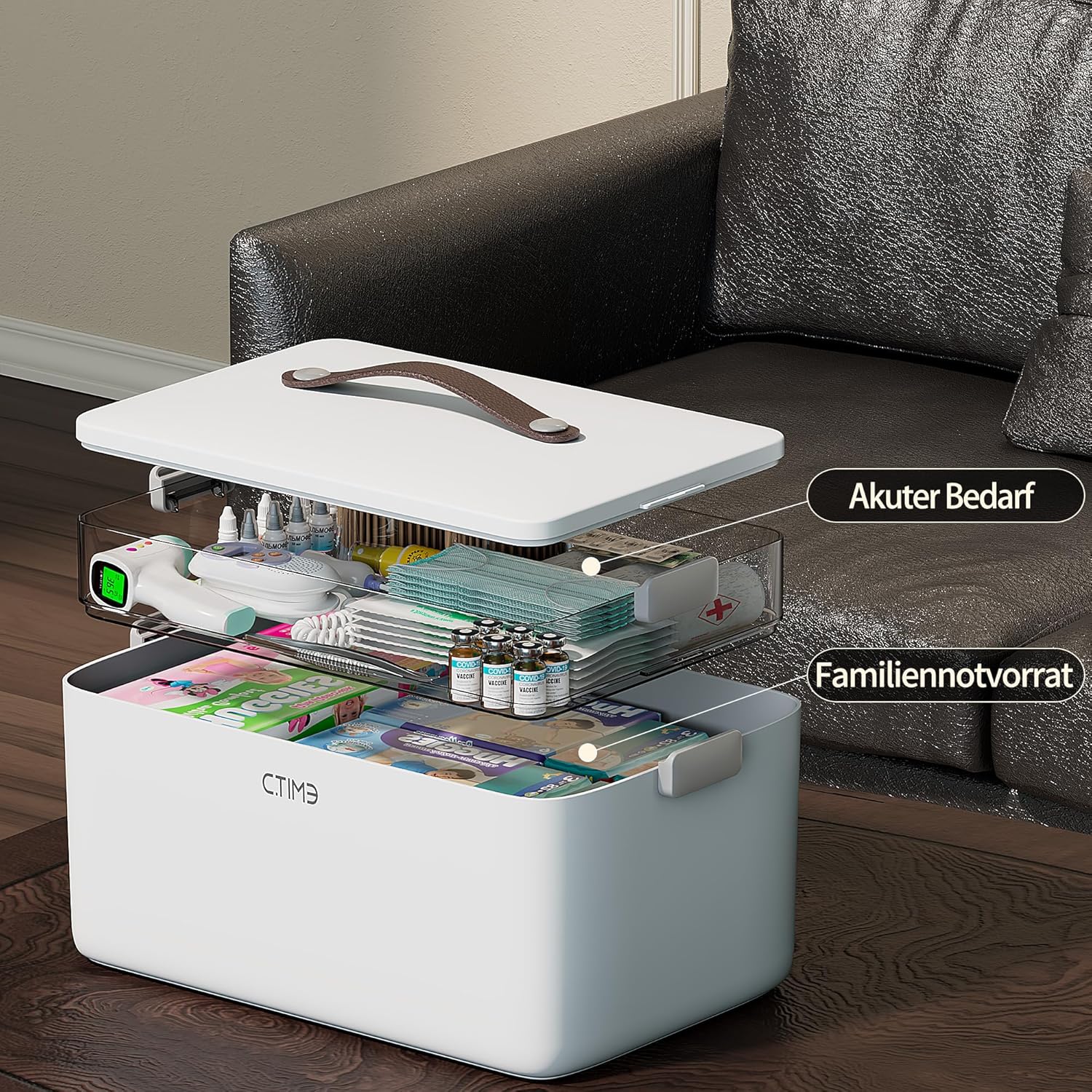 Thumbnail 3 de CTIME 2-teilige Medikamentenbox (Set) mit Ledergriff – tragbarer Organizer für Haushalt, Hobby & Bastelbedarf