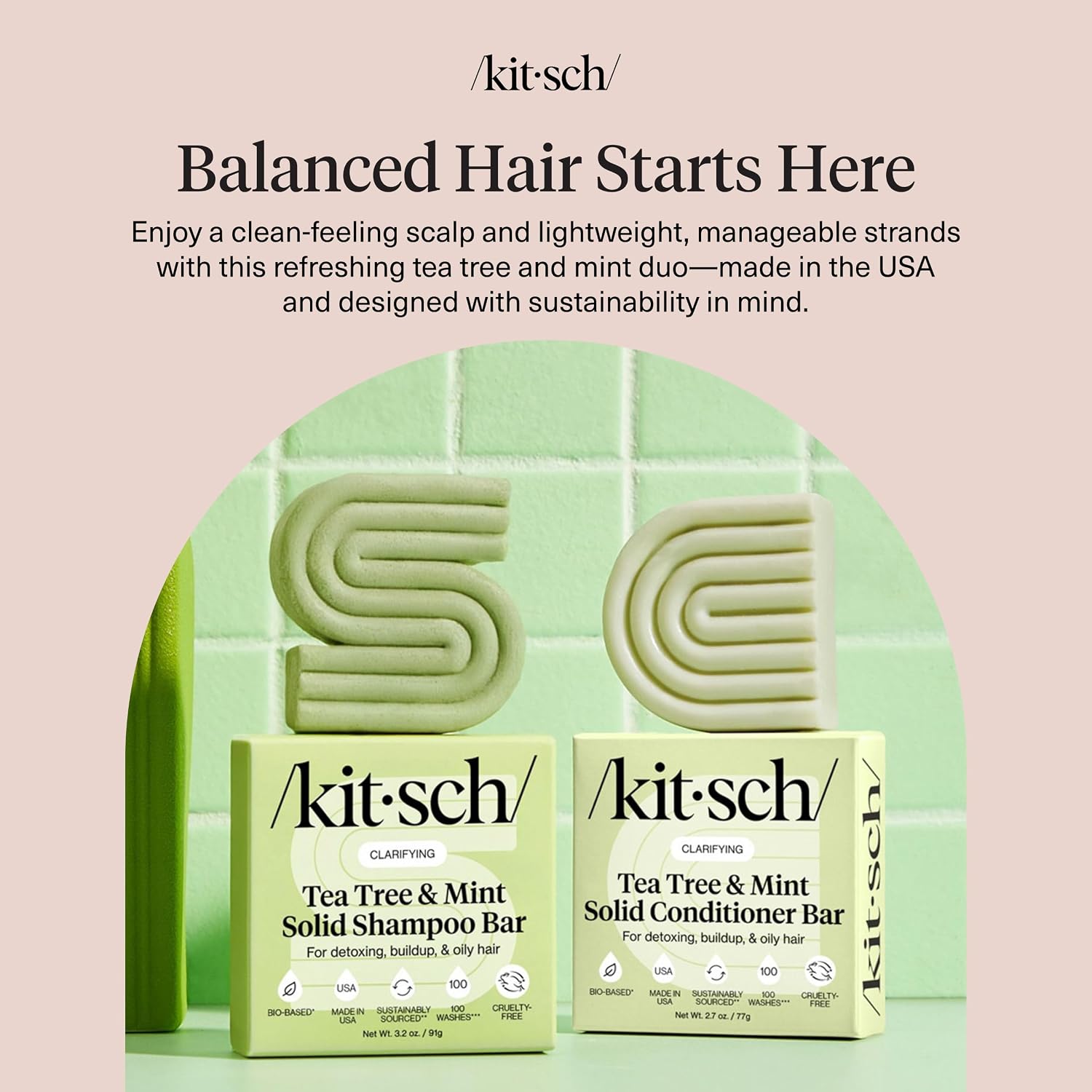 Detalle 2 de Kitsch Tea Tree Shampoo and Conditioner Bar Set with Mint, Silicone-Free