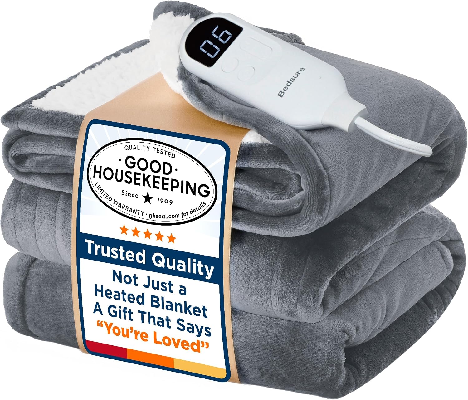 Detalle de Bedsure Twin Electric Blanket, 62x84 Inches, Gray Flannel with Preheat