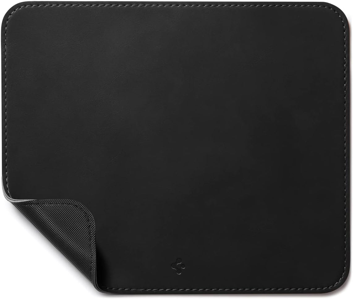 Spigen Tapis de souris en cuir PU végan imperméable avec base en gomme antidérapante (Noir) 250 x 200 mm