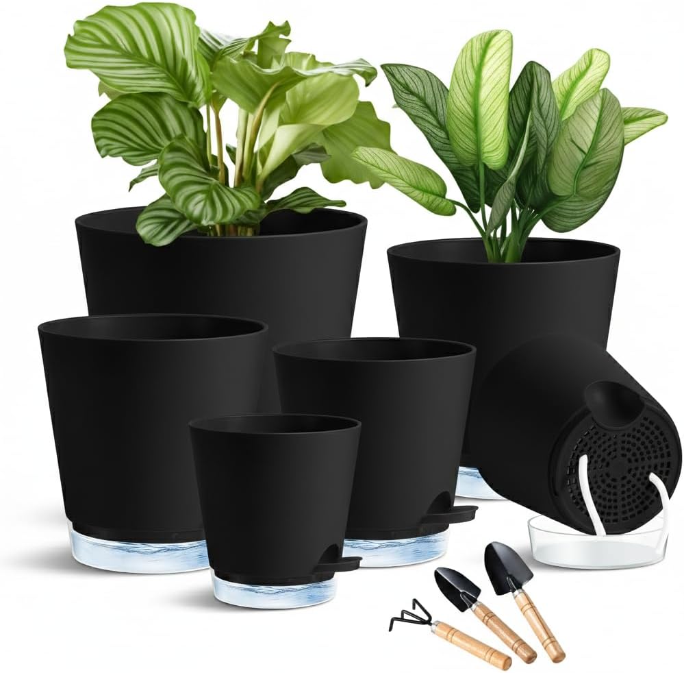 Detalle de Zishine Self-Watering Plant Pots, 6-Pack with Clear Reservoir, 4–7 in