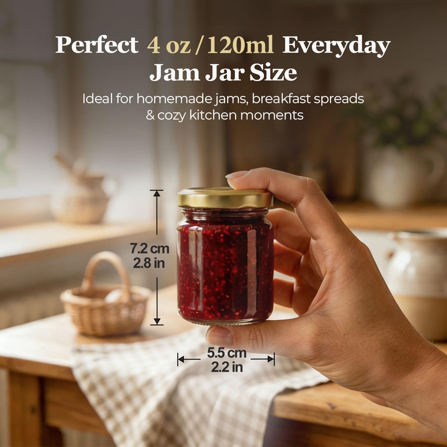 Detalle 2 de ComSaf 24 Glass Jam Jars with Golden Gingham Lids and Labels