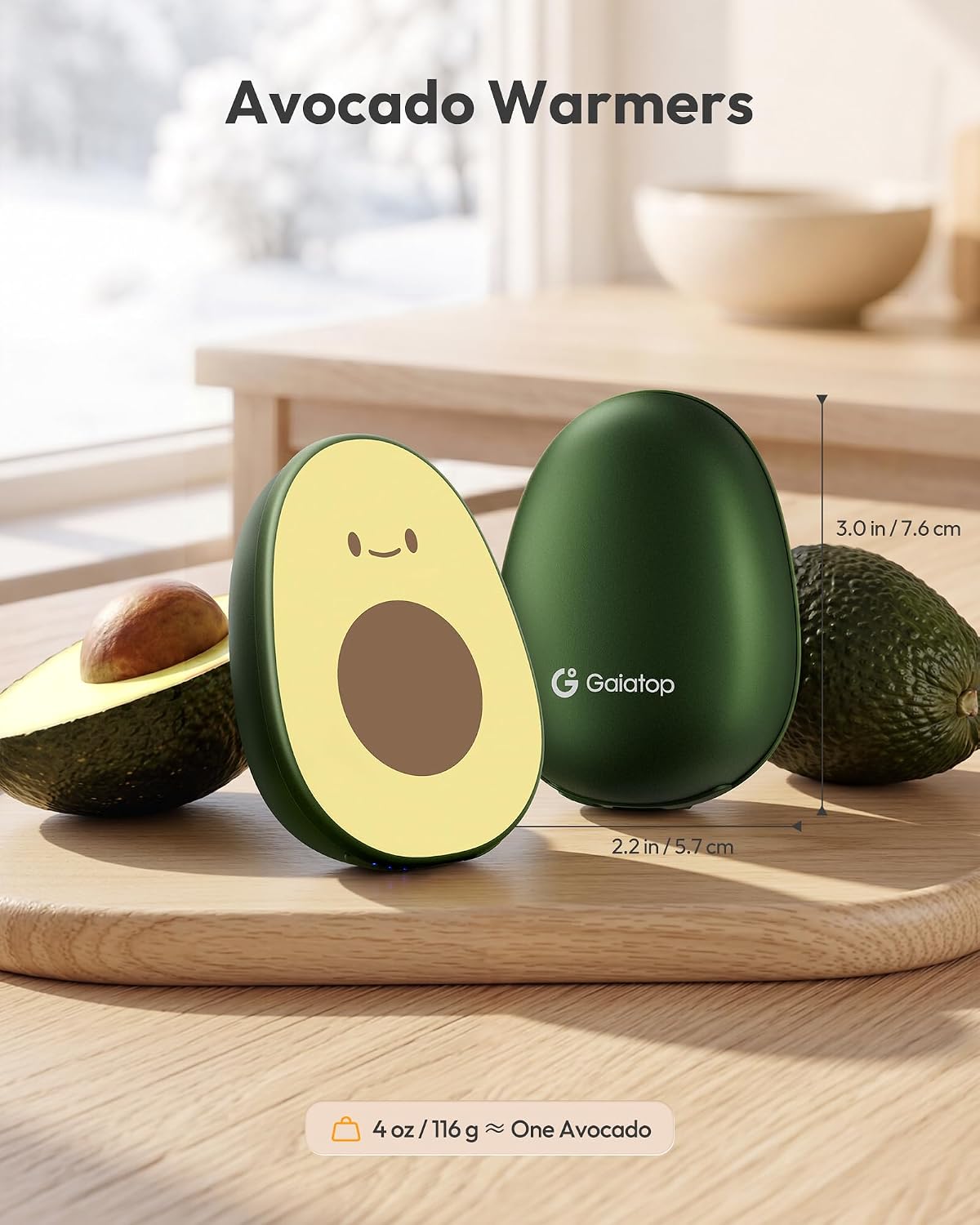 Detalle 2 de Gaiatop Rechargeable Hand Warmers, Magnetic 2-Pack, Avocado Design