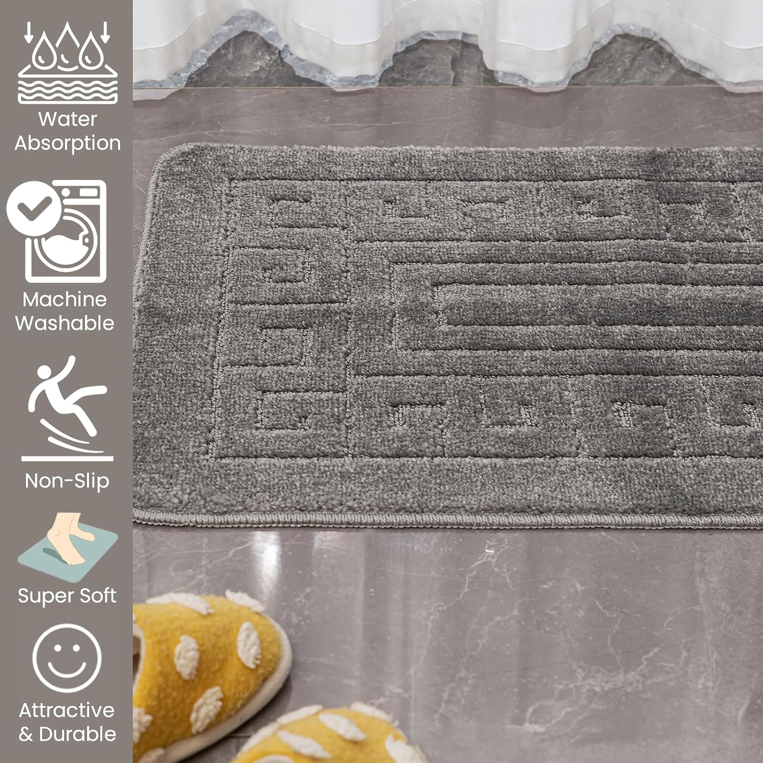 Detalle de EDS Luxury 2 Piece Greek Bath Mat Set (Charcoal) – Non-Slip, Ultra Soft & Water Absorbent