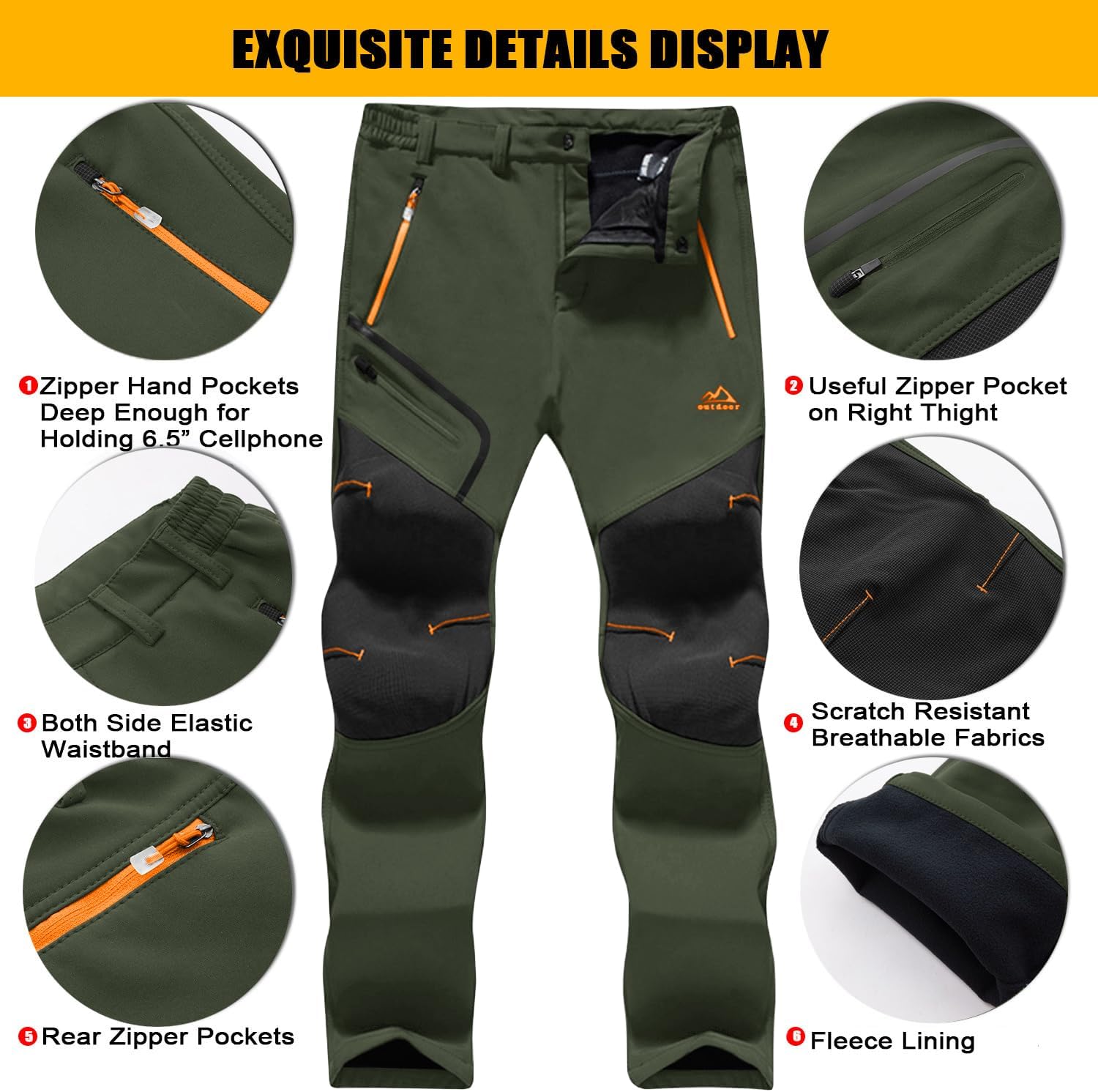 Detalle 2 de TACVASEN outdoor winter trousers, fleece softshell