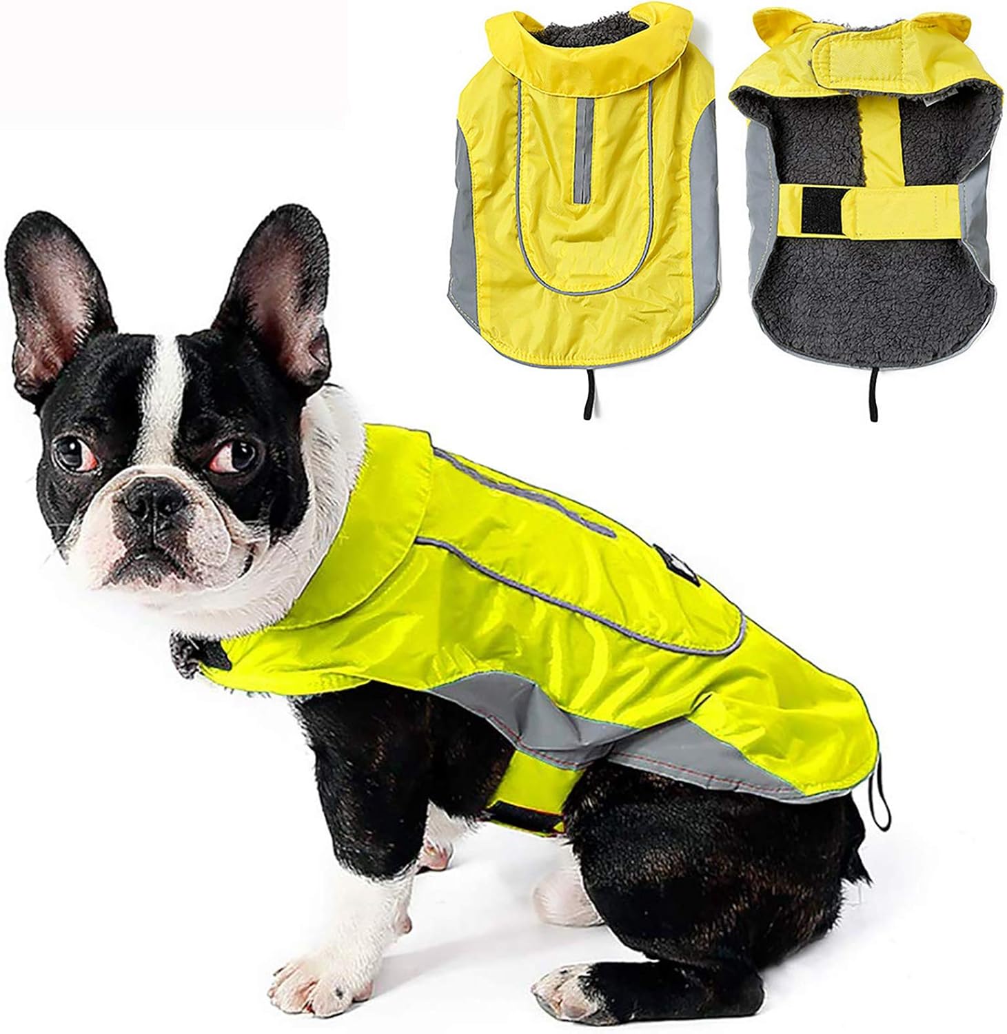 Detalle de Morezi Dog Warm Coats Jackets: Waterproof Coat with Harness Hole for Small/Medium Dogs (Yellow, M)