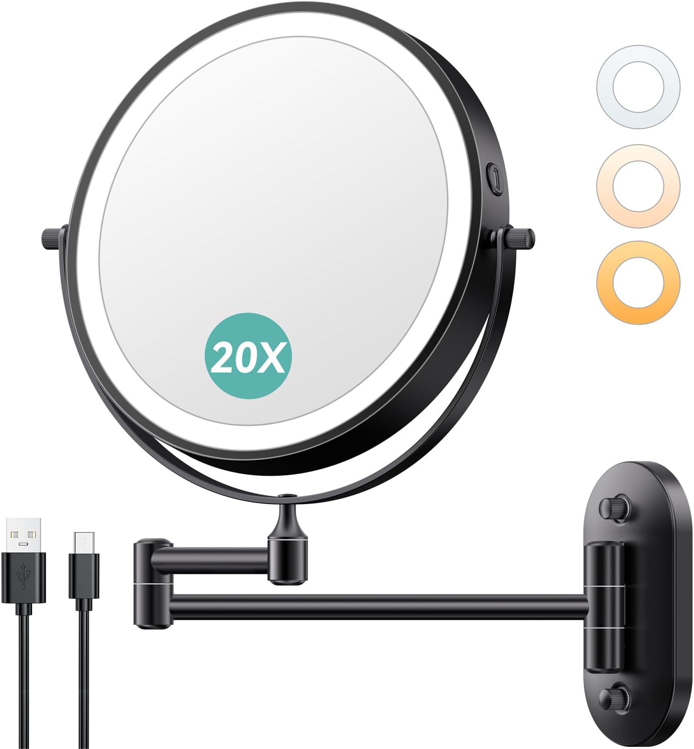 Auxmir 8" Wall Mounted Lighted Makeup Mirror 3200mAh 🪞