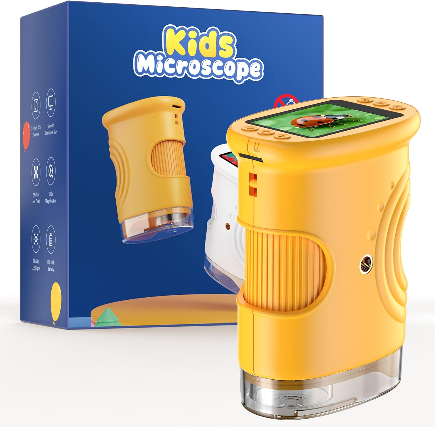 1000X Digitale Microscopio Bambini portatile con fotocamera 2MP, 8 LED e lente d’ingrandimento