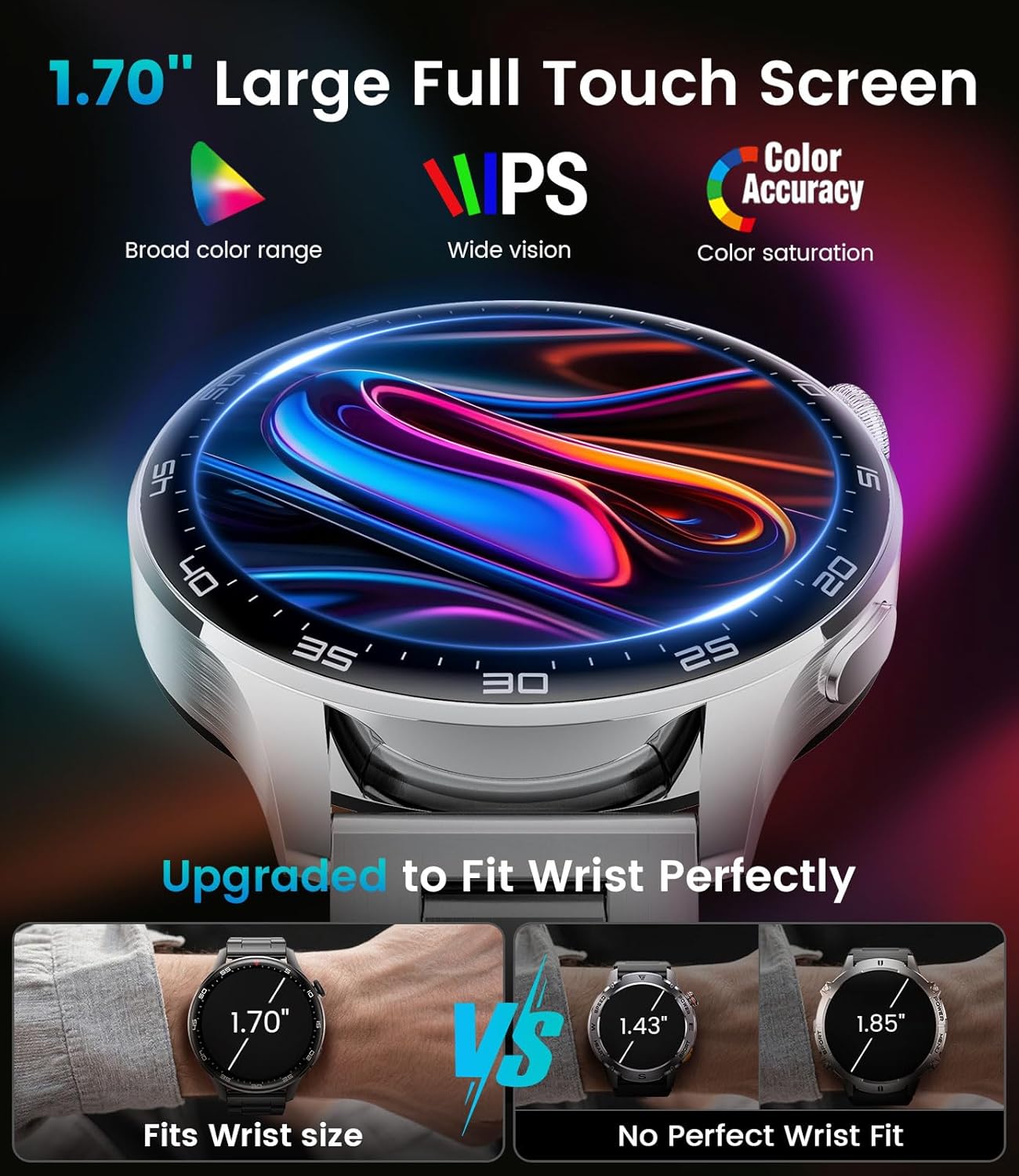 Thumbnail 1 de Montre connectée homme 1,7" avec appel Bluetooth et grand écran HD, argentée