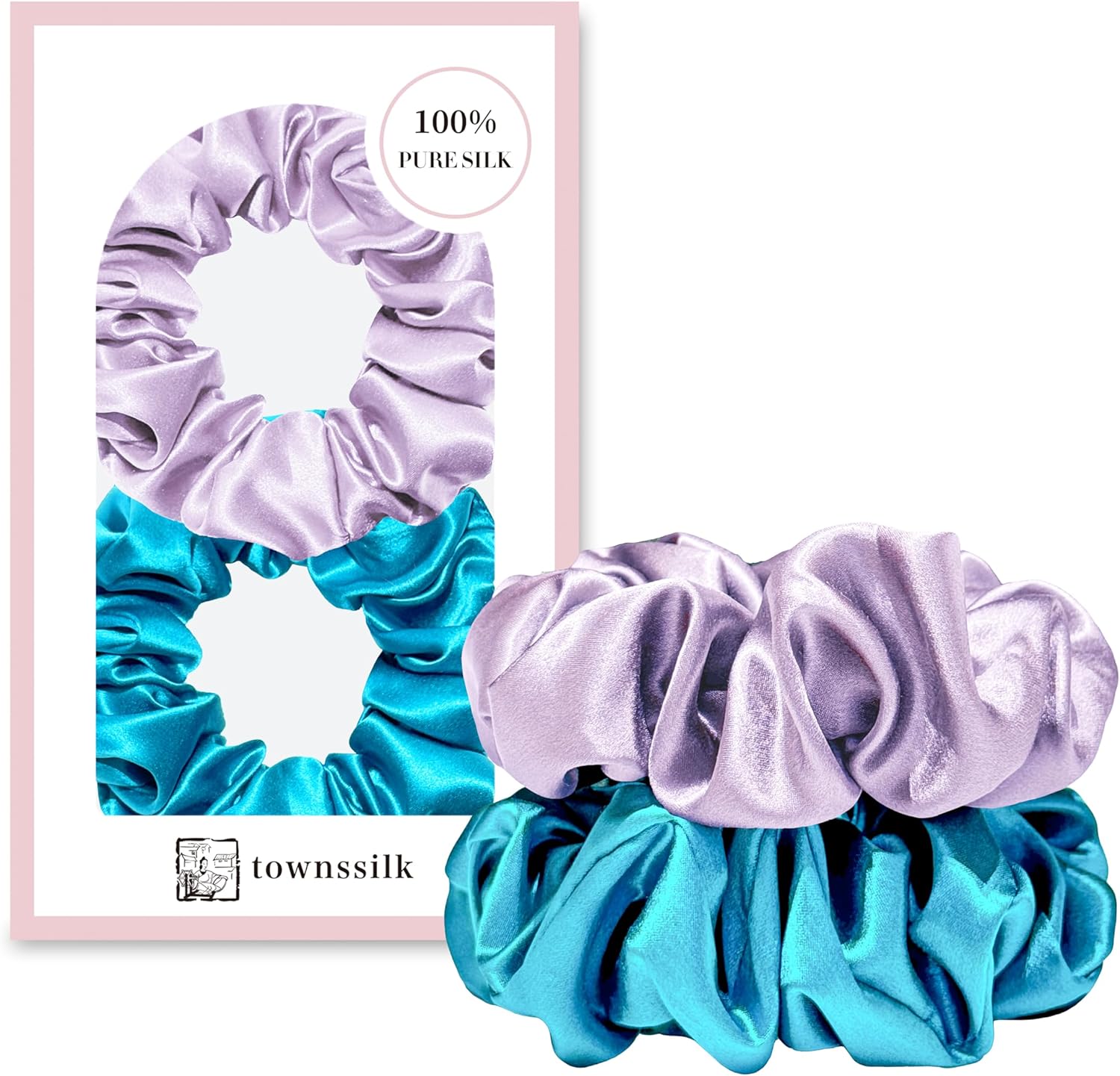 Thumbnail 6 de townssilk Élastique à cheveux en soie 100% soie de mûrier (pack 2) rose poudré violet