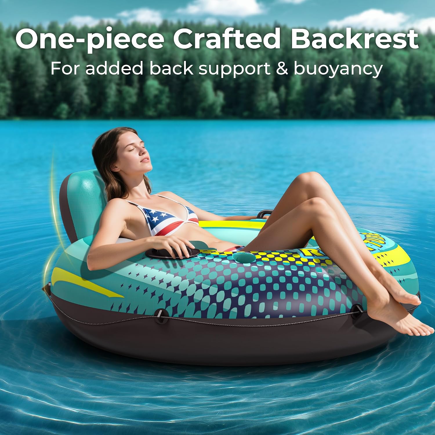 Detalle de Heavy Duty River Tube Float for Adults with Built-In Cup Holders and Ergonomic Backrest