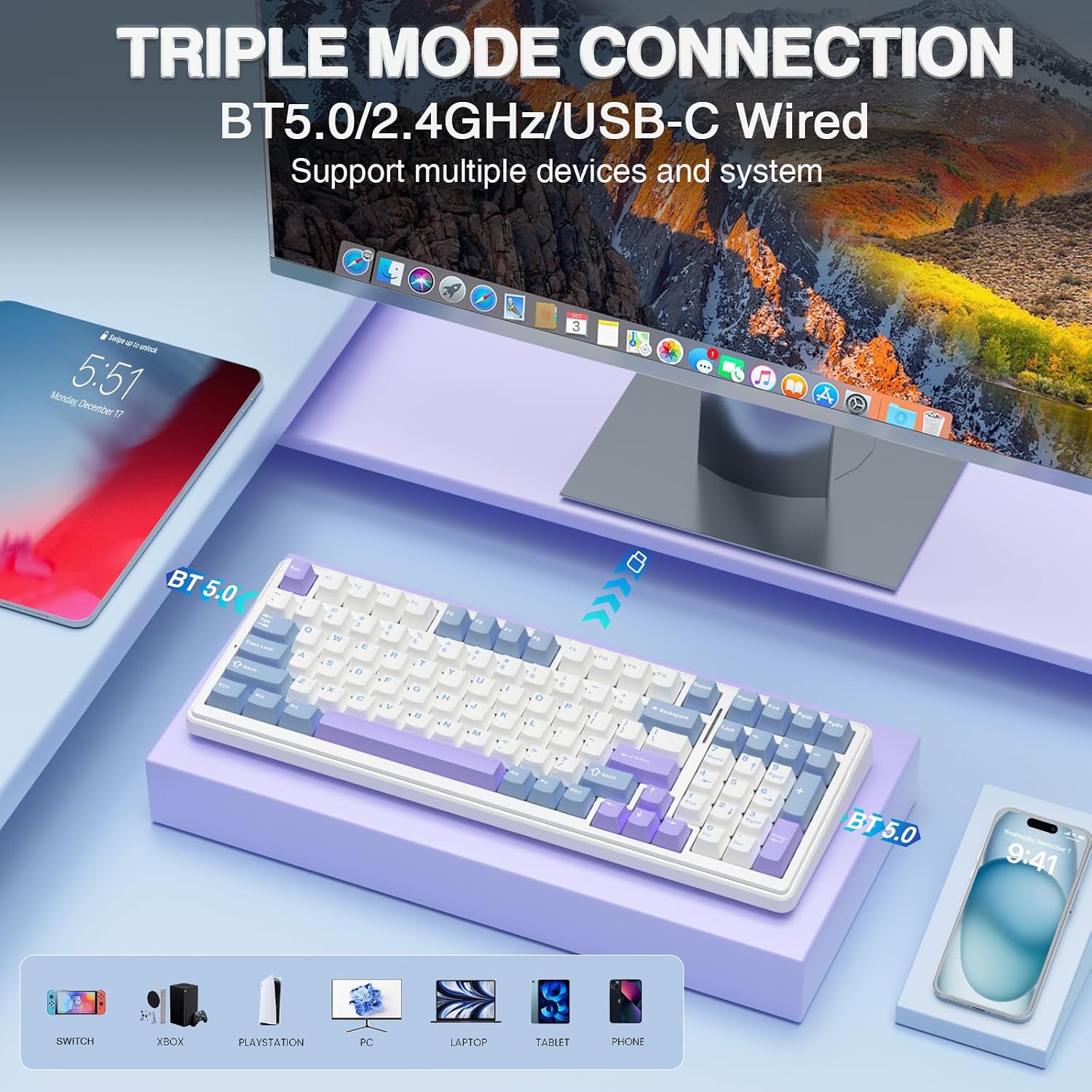 Detalle de AULA F99 Wireless Mechanical Keyboard 5.0 📧