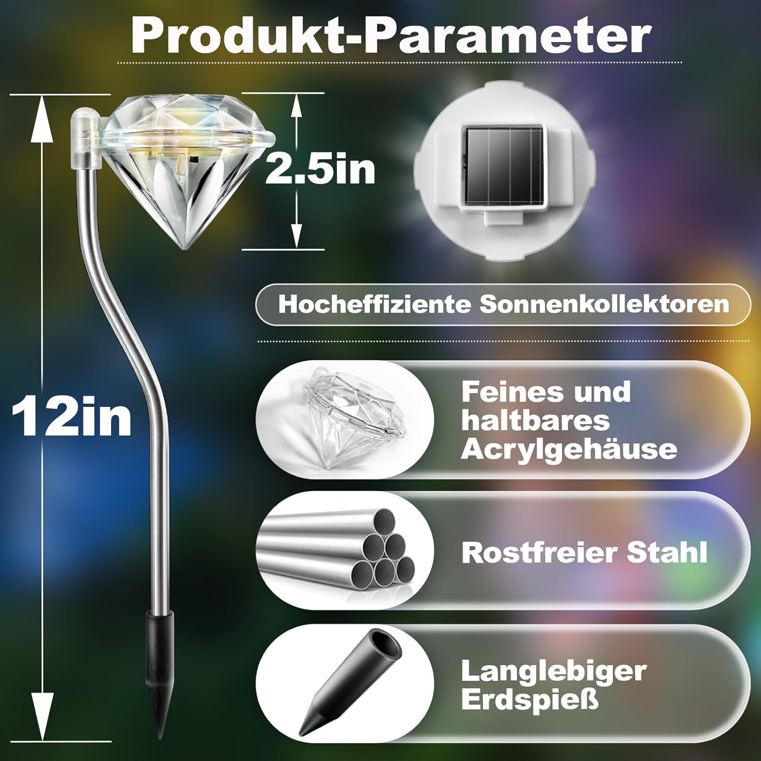 Thumbnail 1 de Anordsem Solar Lights Outdoor Garden Diamond Stake Lamp 4 Pack