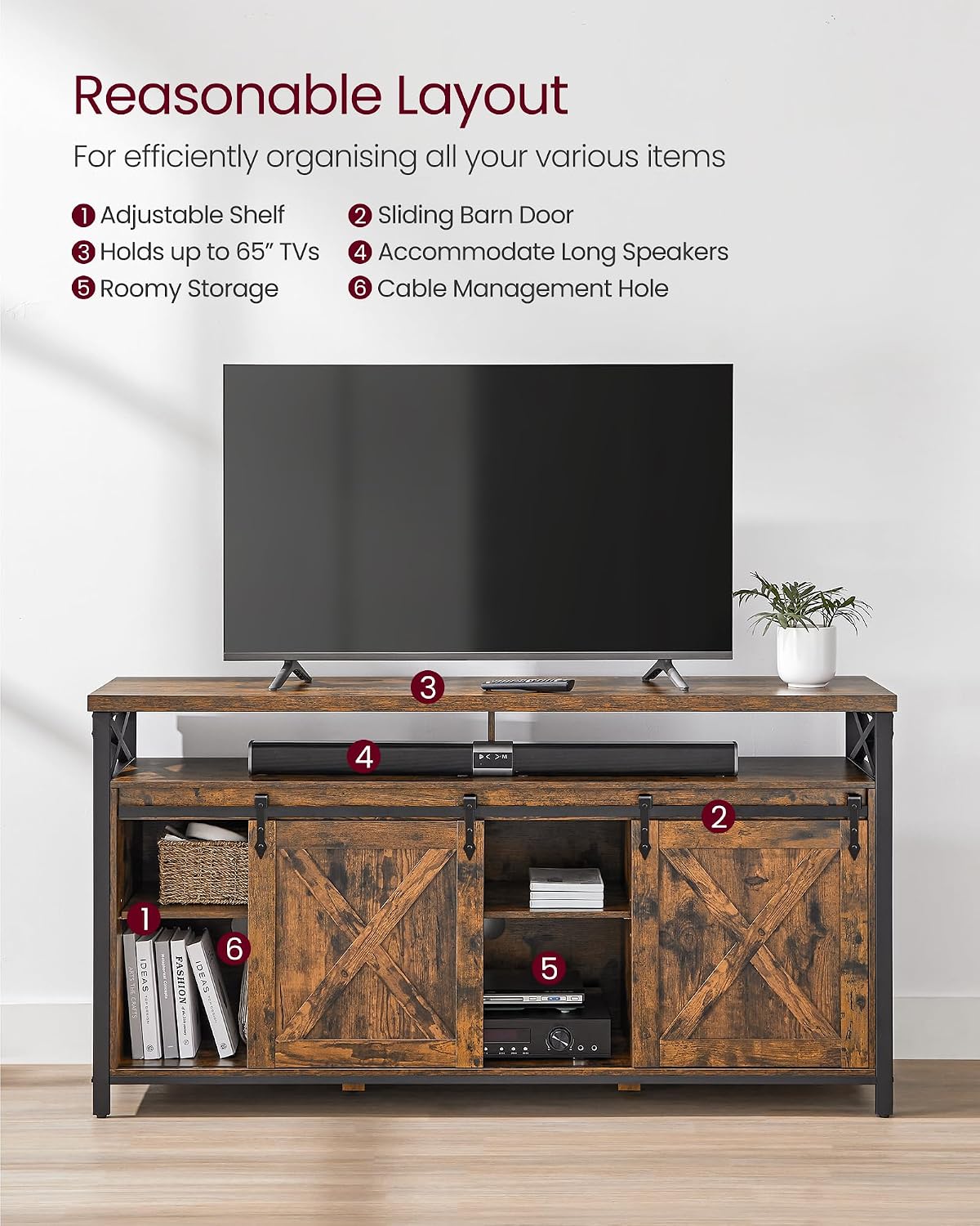 Detalle 2 de VASAGLE Daxton Collection LTV071B01V1 TV Unit with Sliding Doors and Shelves