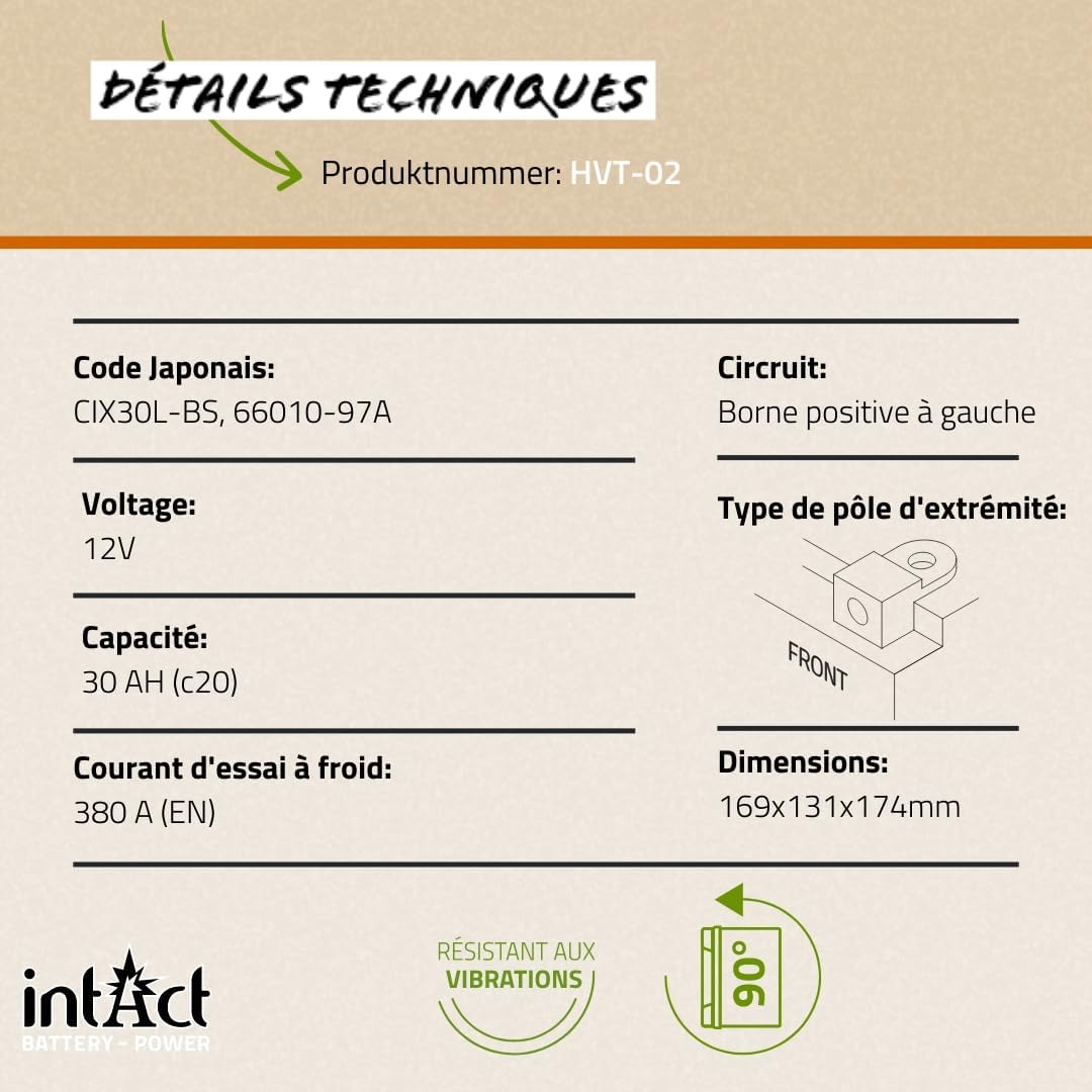 Thumbnail 4 de intAct HVT-02: Batterie de moto 12 V 30 Ah pour Harley-Davidson et bicylindres puissants