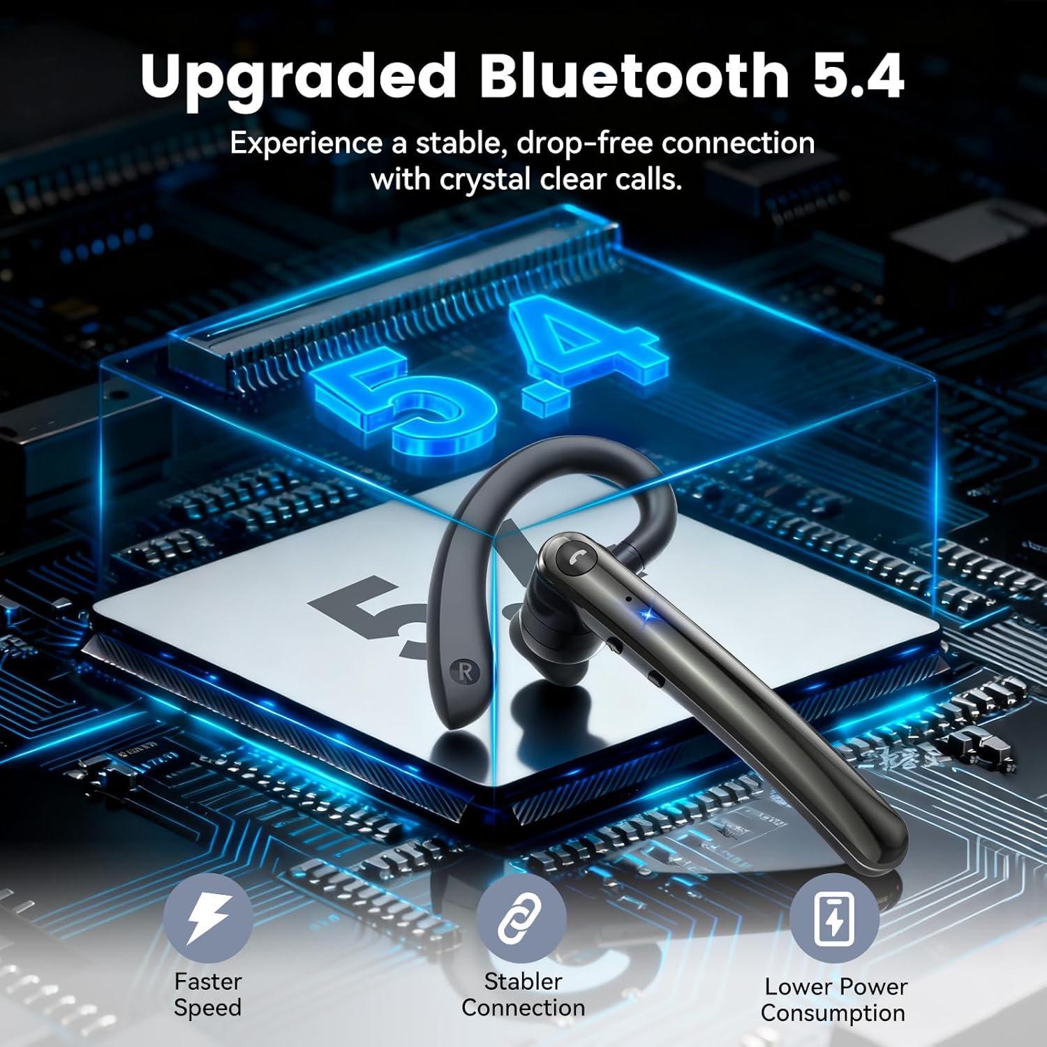 Thumbnail 2 de Bluetooth Headset V5.4 with Dual Mic, Dual Pairing and 18H Playback (handsfree earpiece)