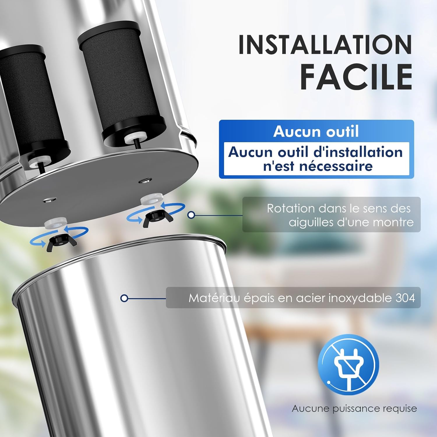 Thumbnail 6 de Purewell Filtre à Eau par Gravité 8,5L — Purificateur d'Eau UF, Charbon Actif et Ions d'Argent, acier 304, sans électricité