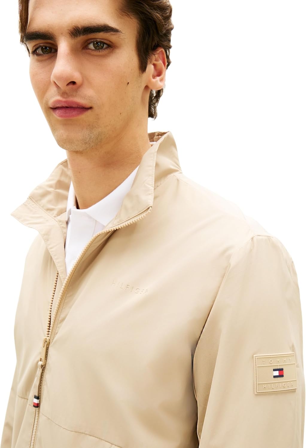Detalle de Tommy Hilfiger Men’s Branded Jacket with Zip – Practical windbreaker for everyday wear