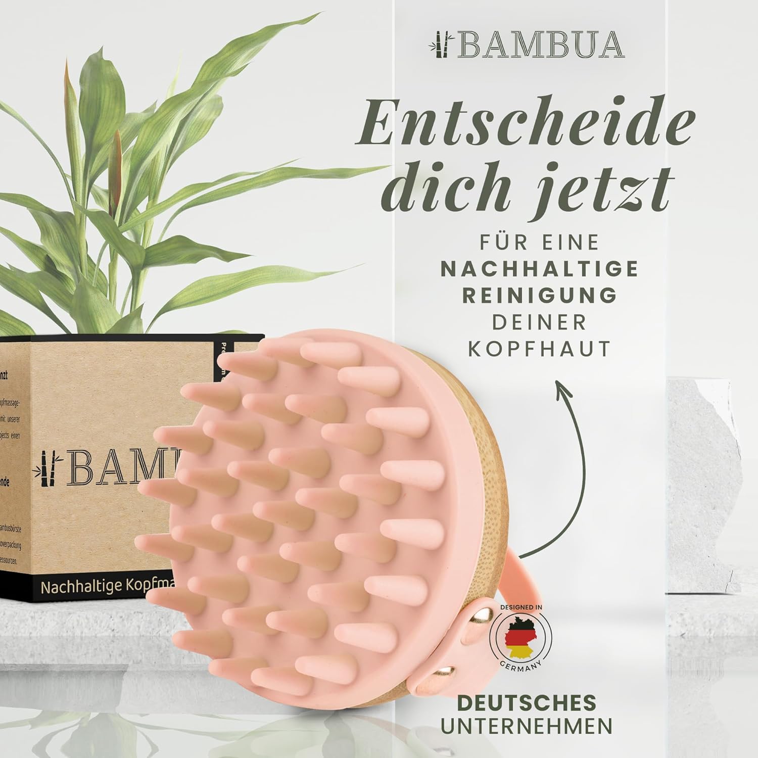 Thumbnail 6 de BAMBUA Kopfhaut Massagebürste mit Anti-Schuppen Effekt – Scalp-Massager inkl. Fingermassagering und E-Book „Gesunde Kopfhaut“ (Rosa)