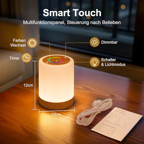 Thumbnail 6 de Dorifun LED Nachttischlampe Touch Dimmbar 2er Set – Kabellos, Timer & Memory, 256 RGB Farben