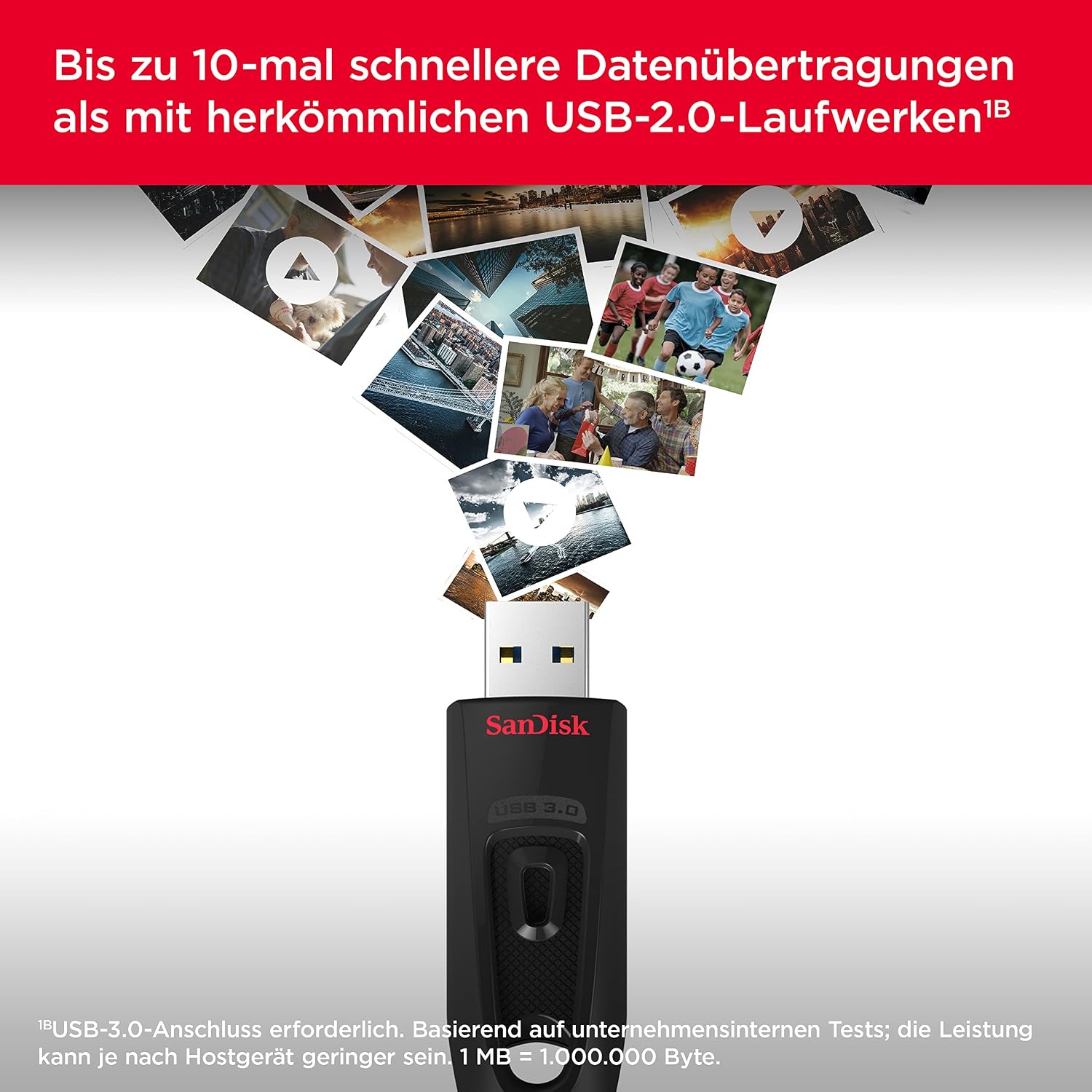 Detalle 2 de SanDisk Ultra USB 3.0 Flash-Laufwerk 64 GB im 3er-Pack mit SecureAccess-Software & Passwortschutz