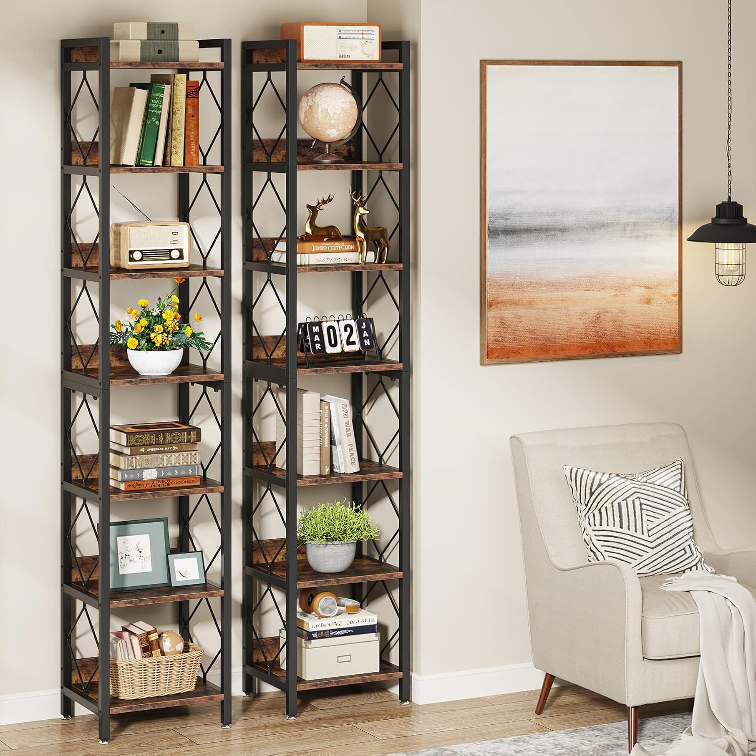 Thumbnail 2 de Tribesigns Narrow Bookshelf 7-Tier