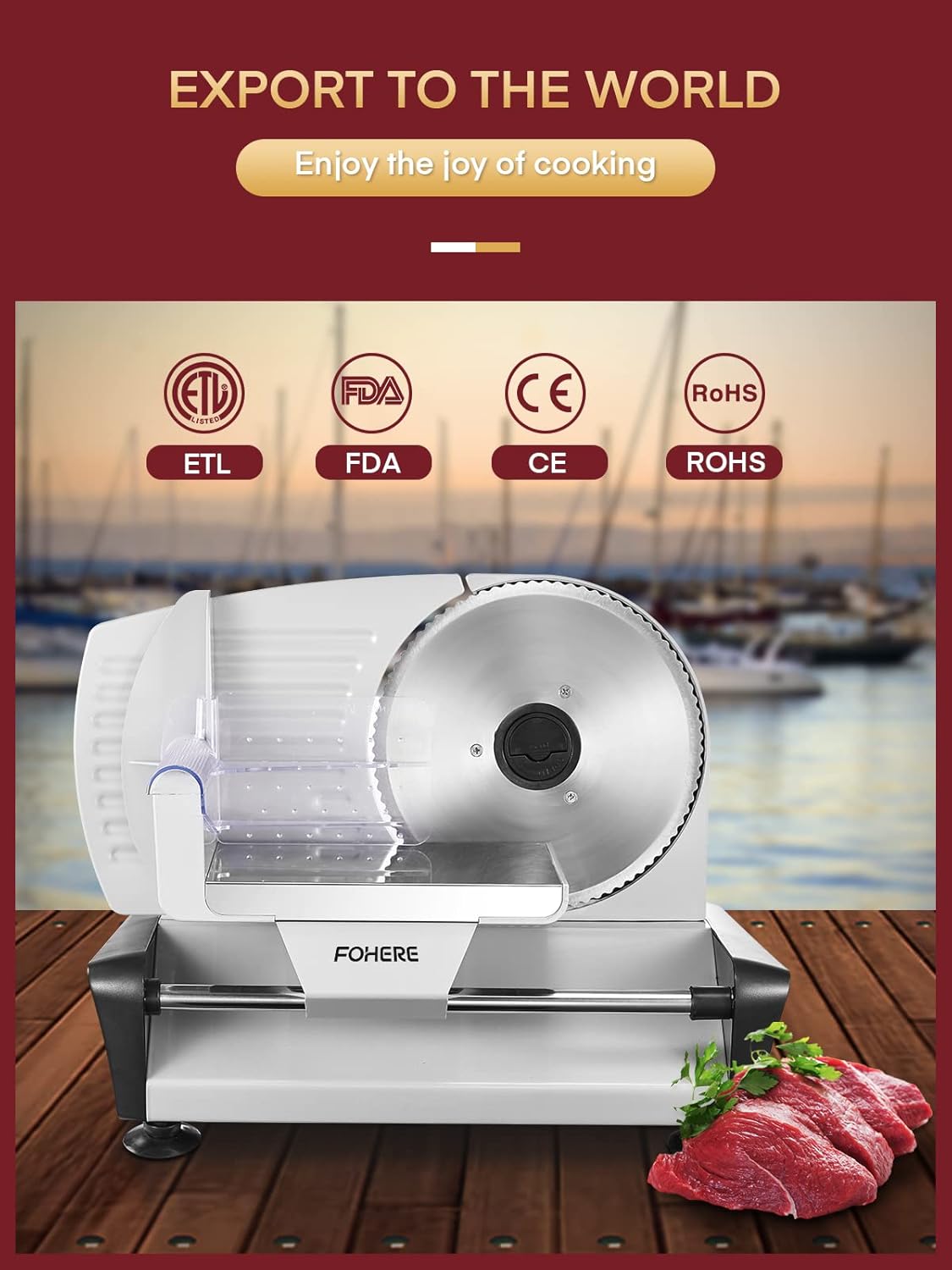 Thumbnail 6 de Electric Meat & Bread Slicer (200W) by FOHERE with 2x 19cm 304 Stainless Blades, Adjustable 0–15mm Thickness
