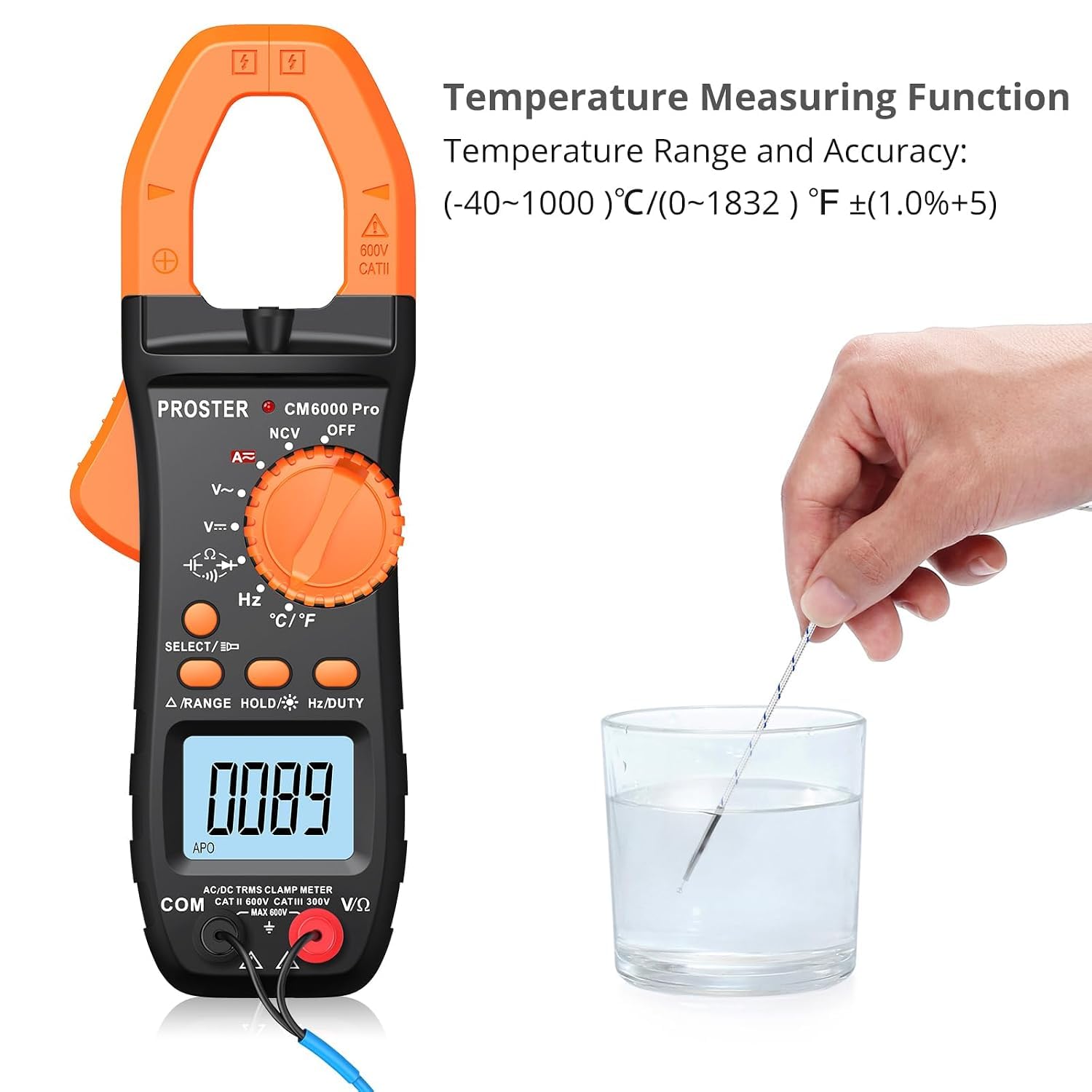 Detalle 2 de Proster PDM-6000NCV Clamp Meter, 800A AC/DC, TRMS and NCV