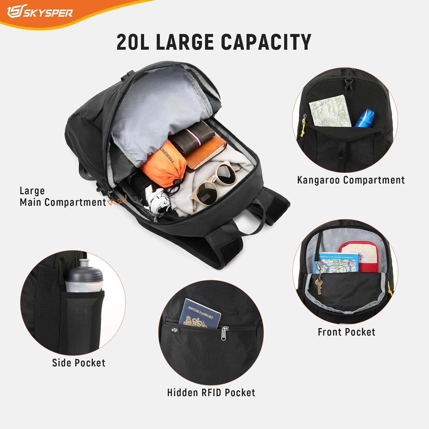 Thumbnail 2 de SKYSPER Lightweight Travel Backpack Anti-Theft RFID Foldable Daysack (20L)