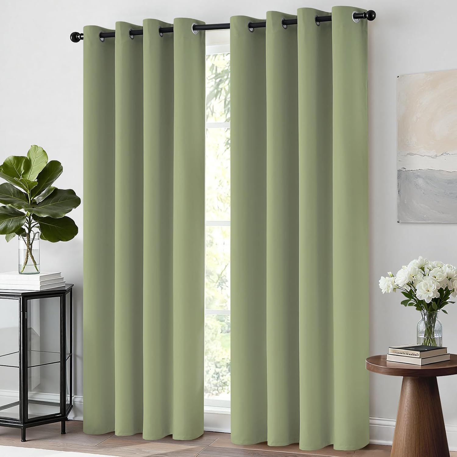 Thumbnail 1 de Yakamok Sage Green Blackout Curtains (52x84 in, 2 Panels) for Bedroom and Living Room