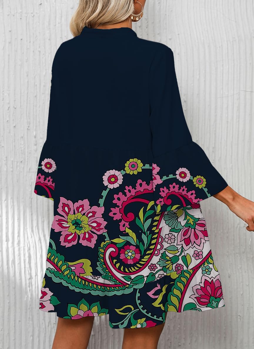 Thumbnail 3 de Opemiby Summer Dresses for Women 2026: Flowy Ruffle 3/4 Sleeve V-Neck Tiered Boho Beach Mini Dress