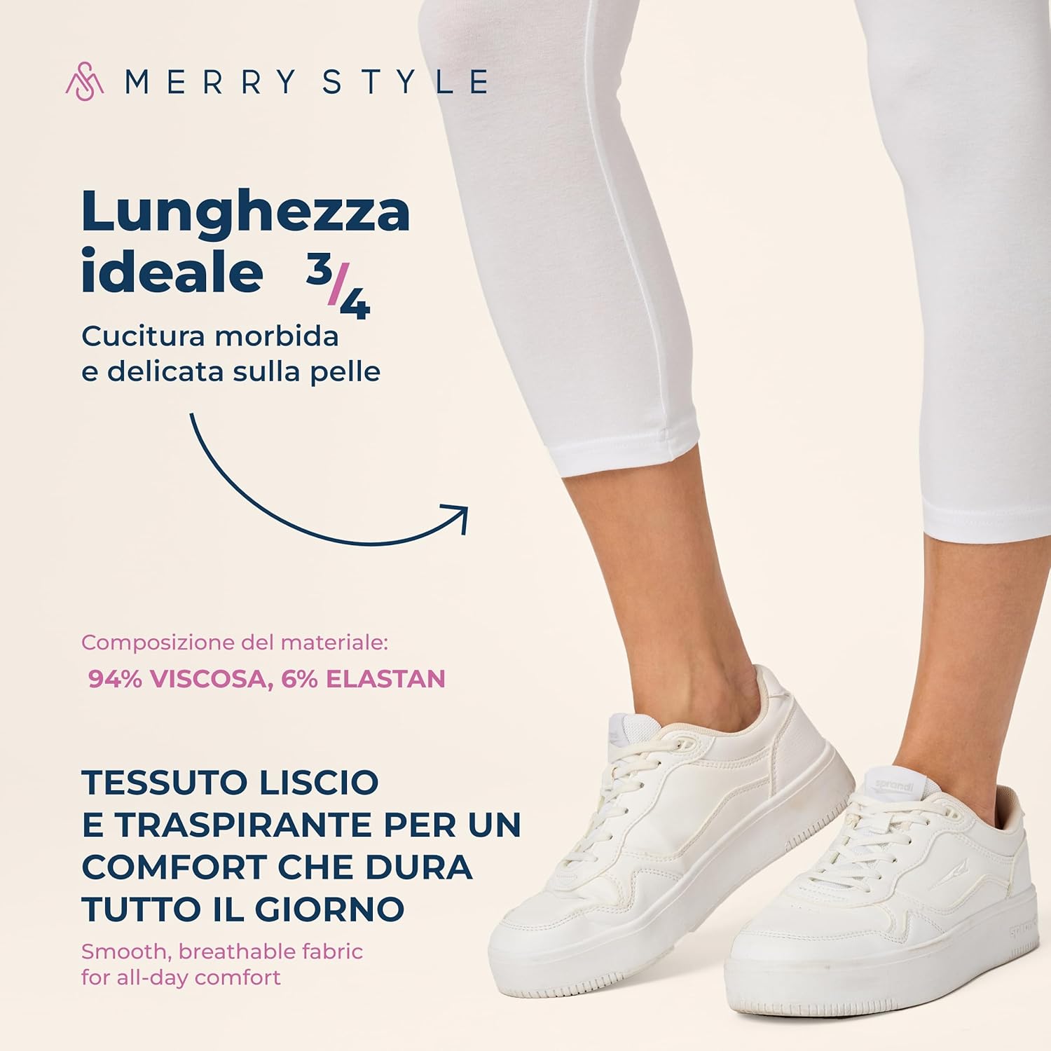 Thumbnail 3 de Merry Style Leggings Donna 3/4 MS10-199: comfort e praticità in cotone traspirante