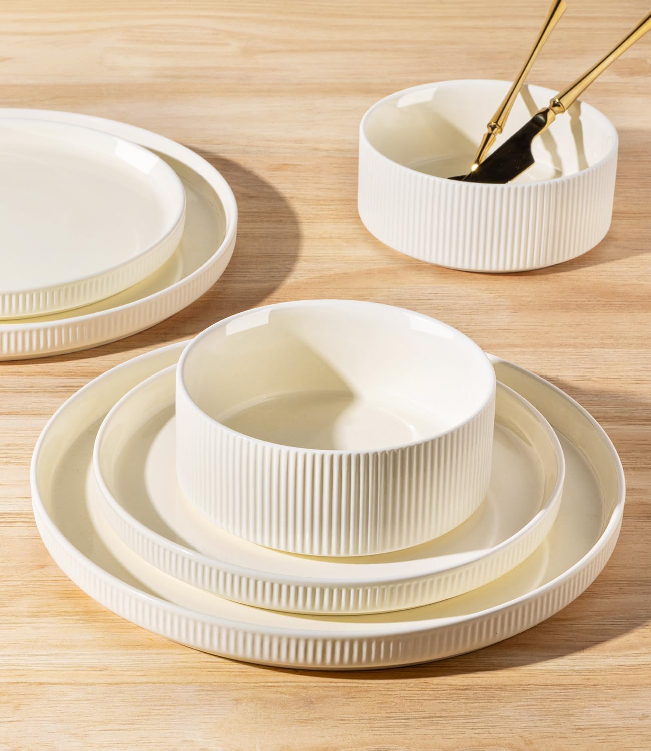 Thumbnail 3 de TheTerra 18-Piece Ceramic Dinnerware Set for 6 (Beige) — Plates & Bowls, Scratch Resistant
