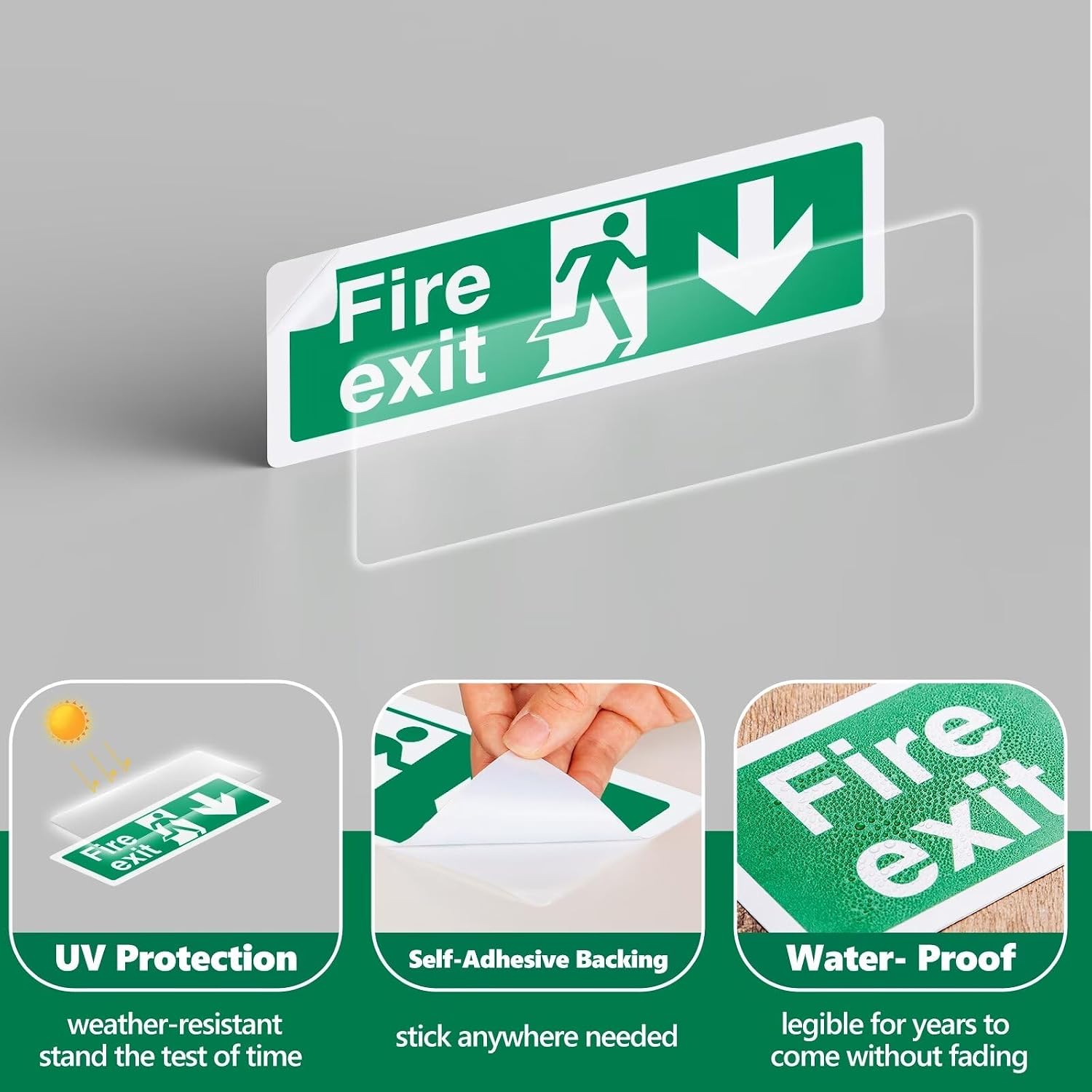 Detalle 2 de 21pcs Premium Fire Exit Sign Kit (Right, Left, Up, Down Arrow) – EN ISO 7010 Compliant