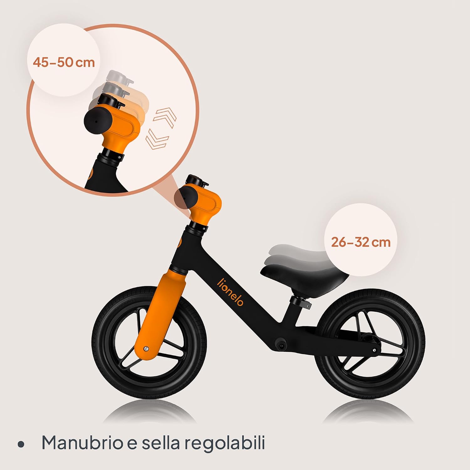 Detalle de Lionelo Toni: Bicicletta senza pedali per bambini 18 mesi–30 kg, ruote PU 25 cm