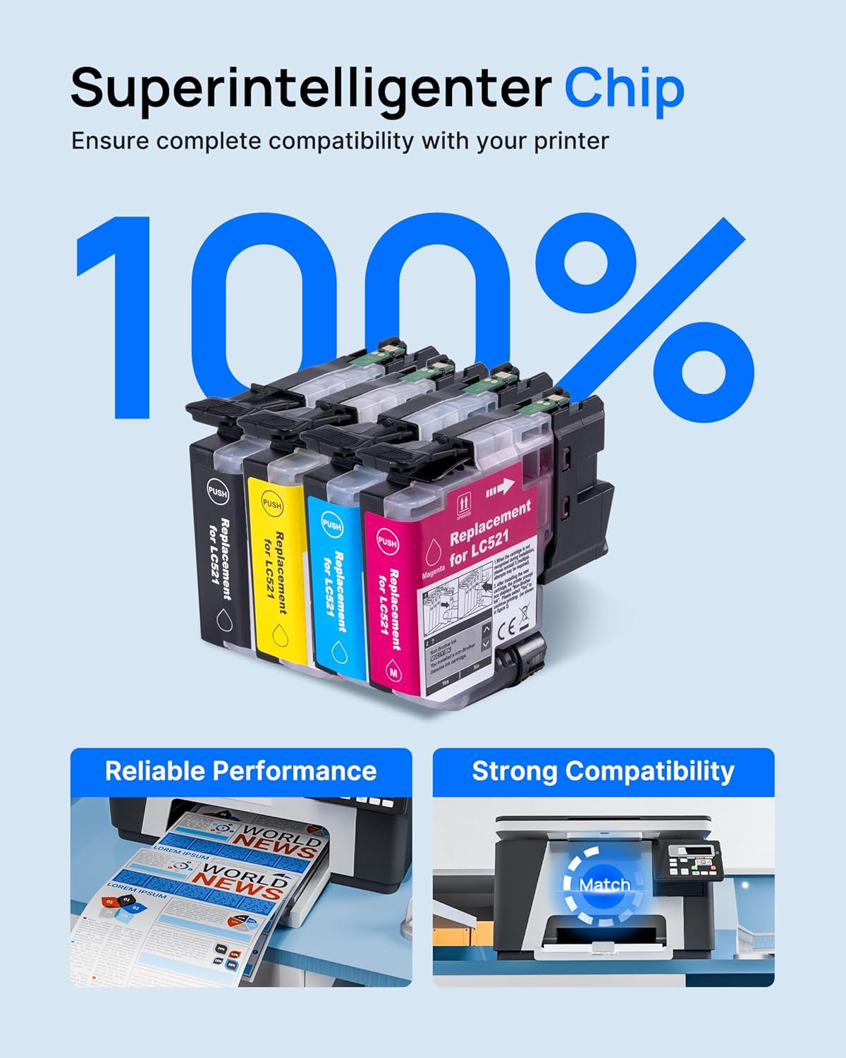 Thumbnail 4 de GPC Image LC521XL / LC521 XL 4-pack ink cartridges (black + colour) compatible with Brother LC521 series