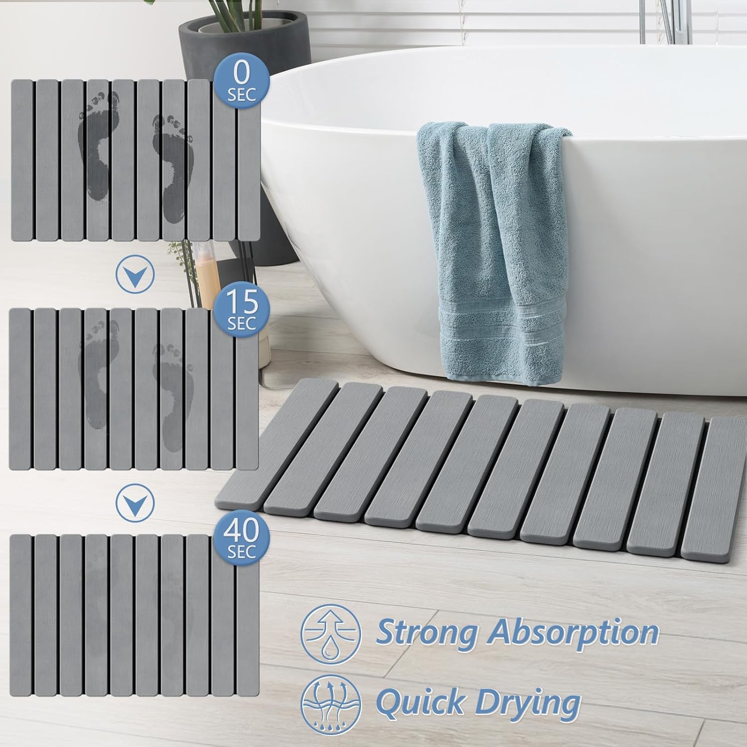Thumbnail 1 de AWW Foldable Stone Bath Mat (Diatomaceous Earth) — Quick-Drying, Non-Slip, Easy-Clean Grey