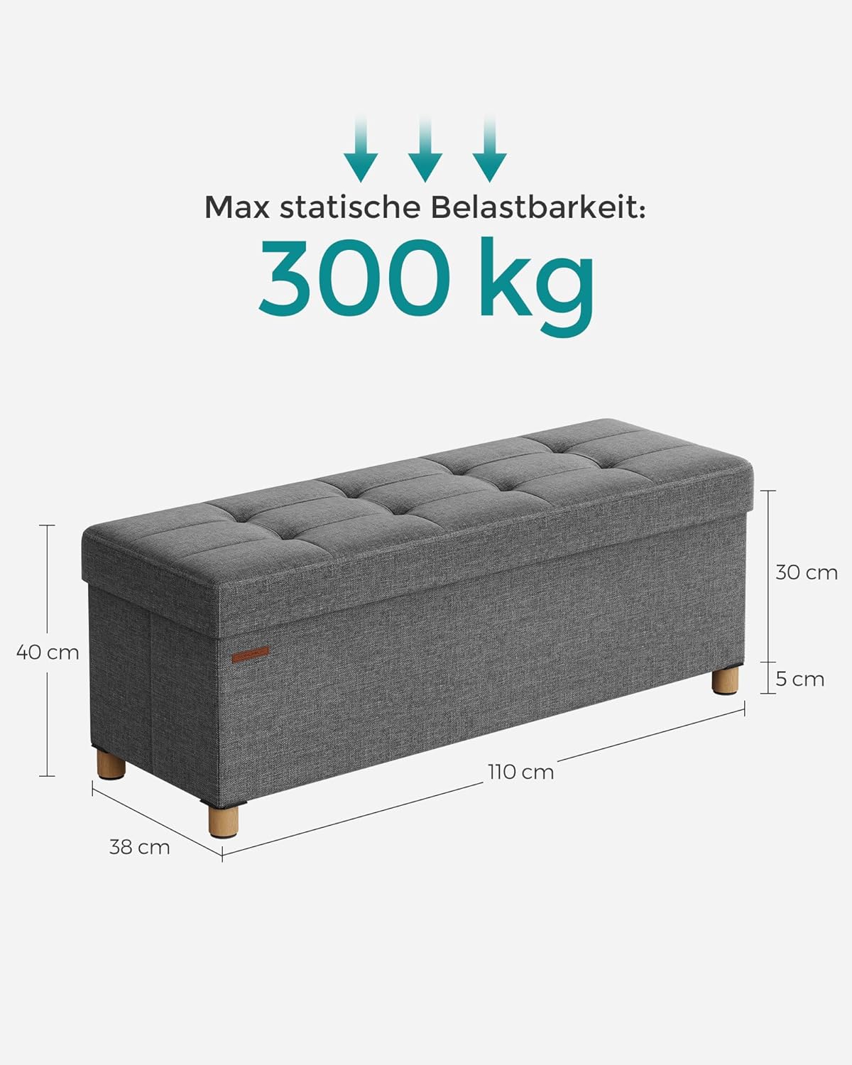 Detalle de SONGMICS Sitzhocker mit Stauraum 112 L