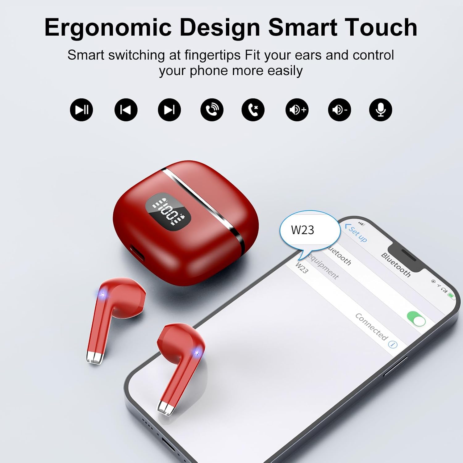 Detalle 2 de Nuovo Cuffie Bluetooth 5.4 in Ear con 4 ENC Microfoni – 40 Ore, IP7, Rosso