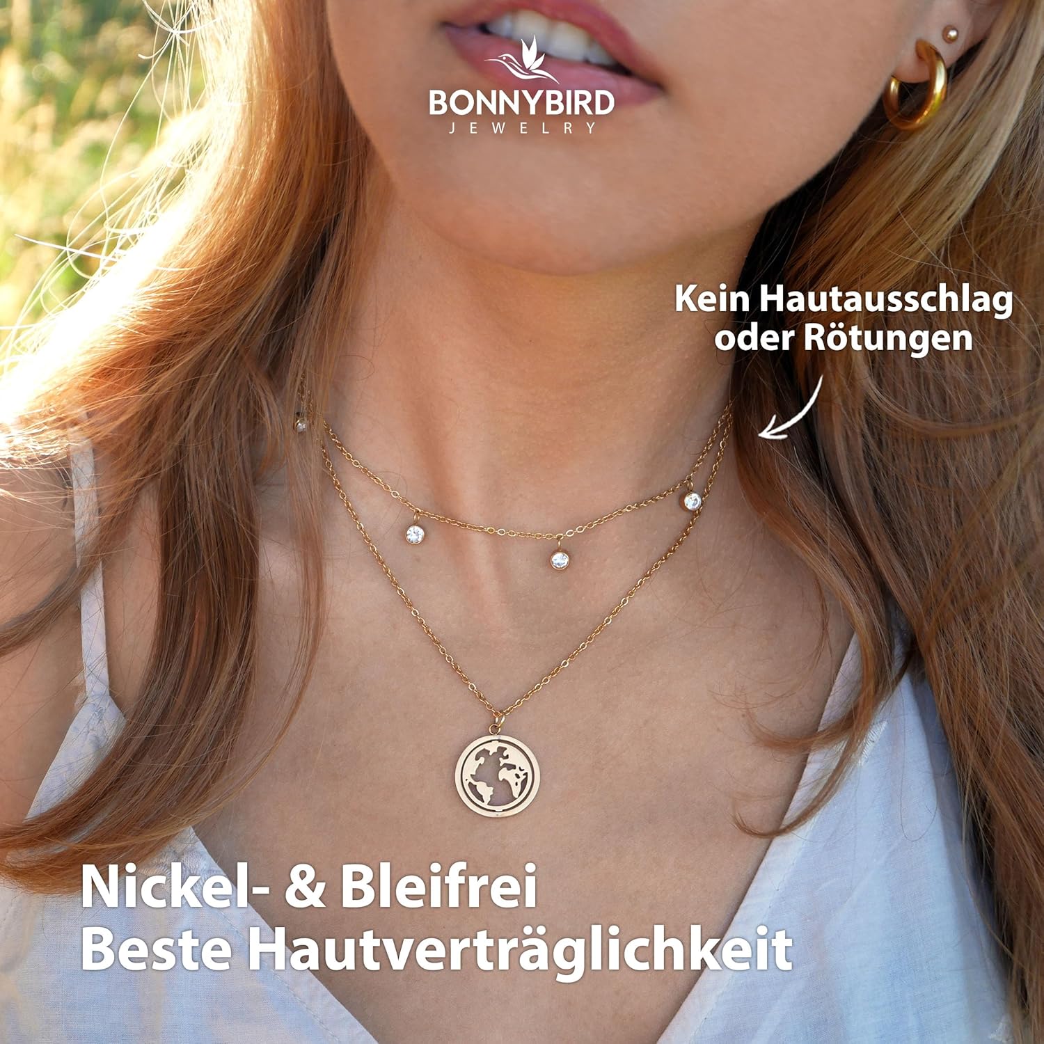 Thumbnail 3 de BONNYBIRD Wasserfeste Edelstahl Halskette für Damen mit 8 Zirkonia-Steinen (Silber, Gold & Roségold)