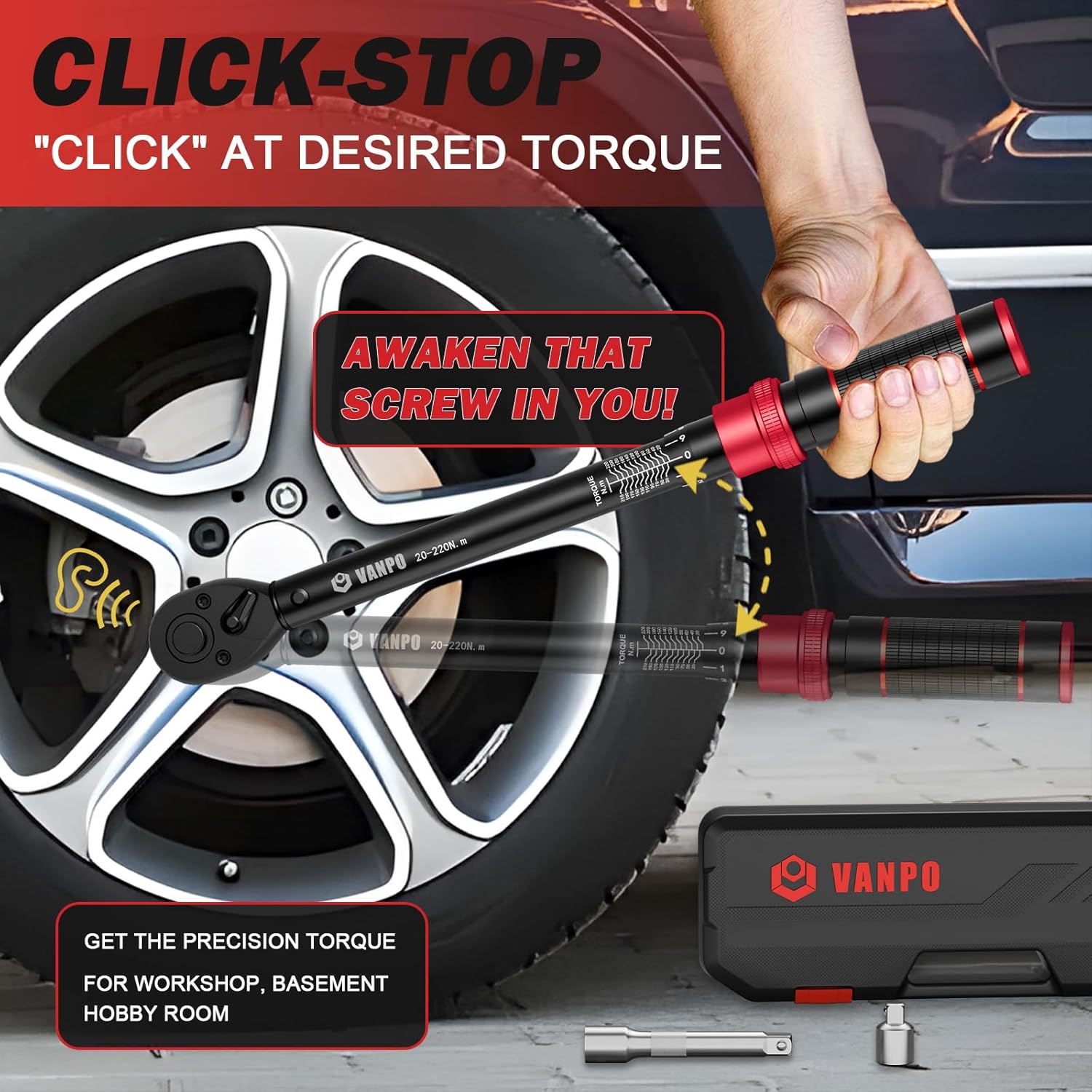 Thumbnail 5 de VANPO 1/2-Zoll Drehmomentschlüssel-Set 20–220 Nm (3-teilig) für Auto & Motorrad