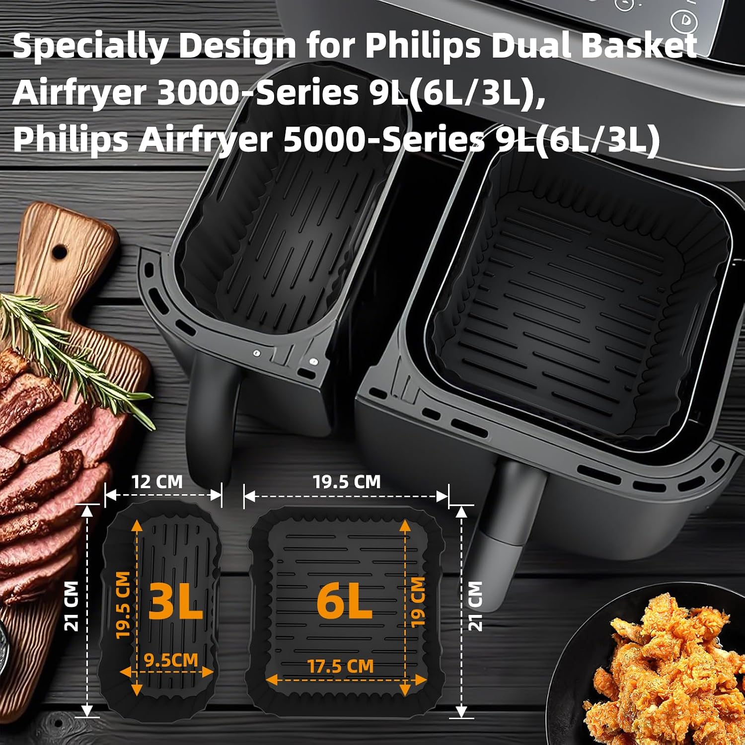 Detalle 2 de HONYAO ZSY322 siliconen bakvormen voor Dual Basket-airfryers, 2 stuks
