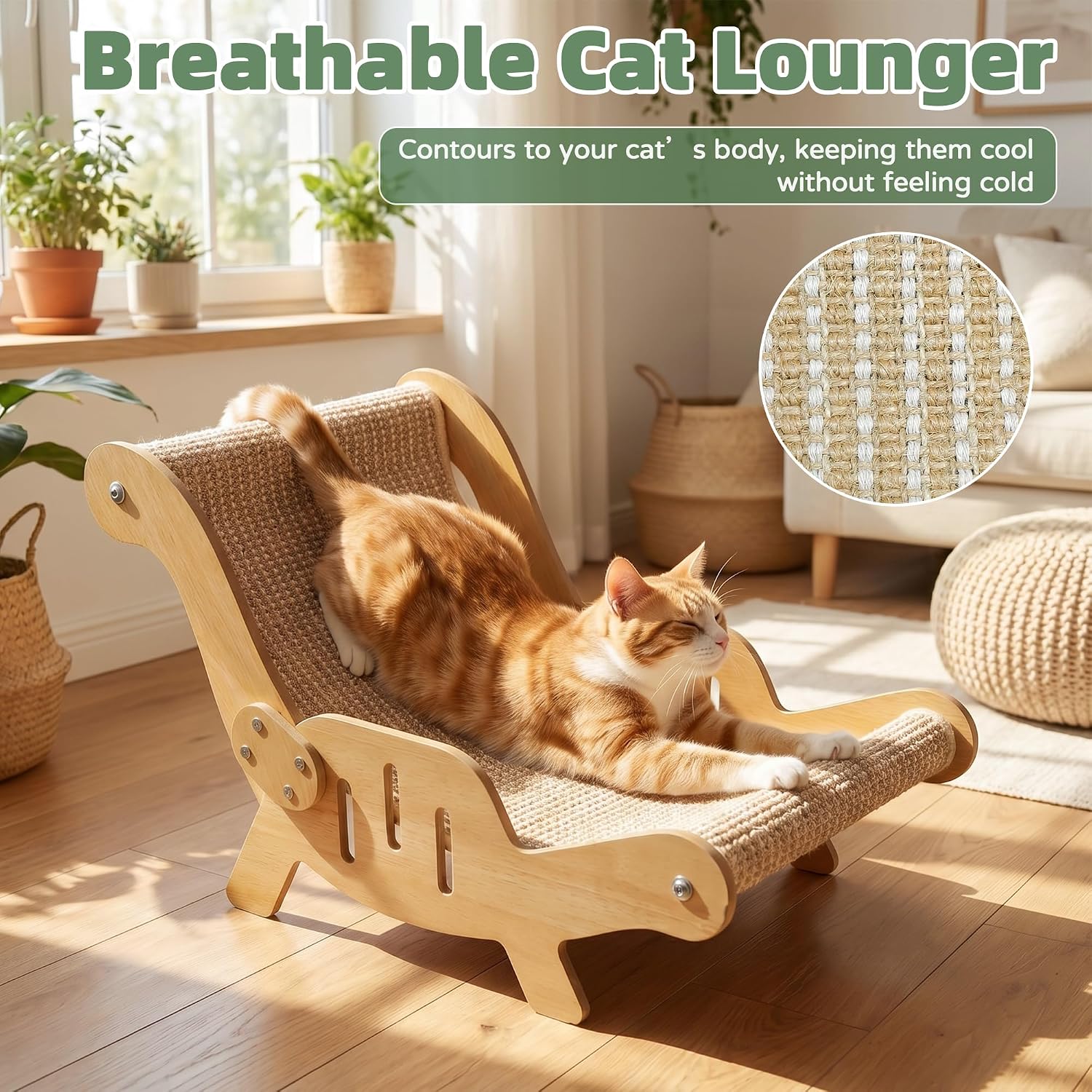 Detalle de Sisal Cat Scratching Board & Beech Wood Lounger: 2-in-1 Cat Scratcher Bed