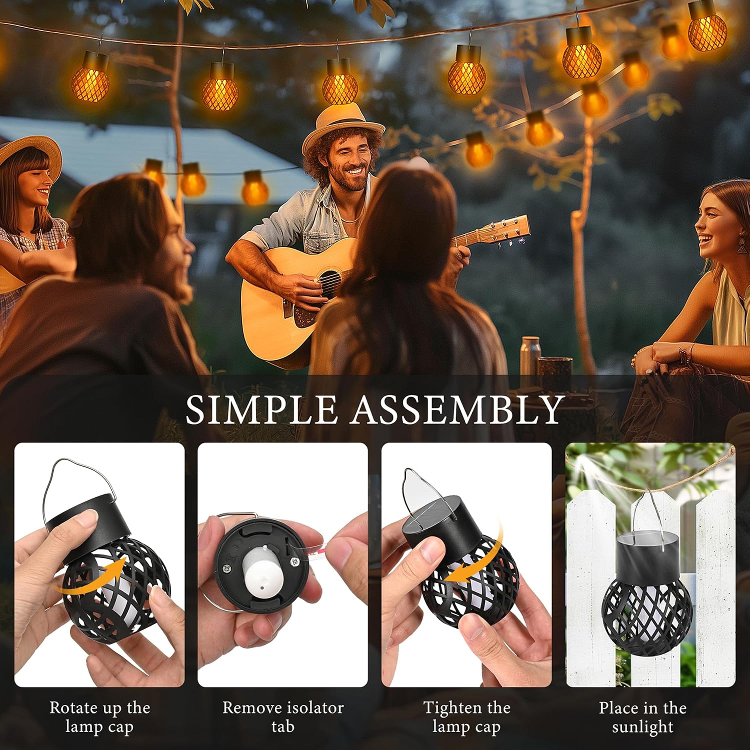 Detalle de GIGALUMI Solar Lights Outdoor Garden, 4 Pack: Hanging Flickering Flame LED Balls