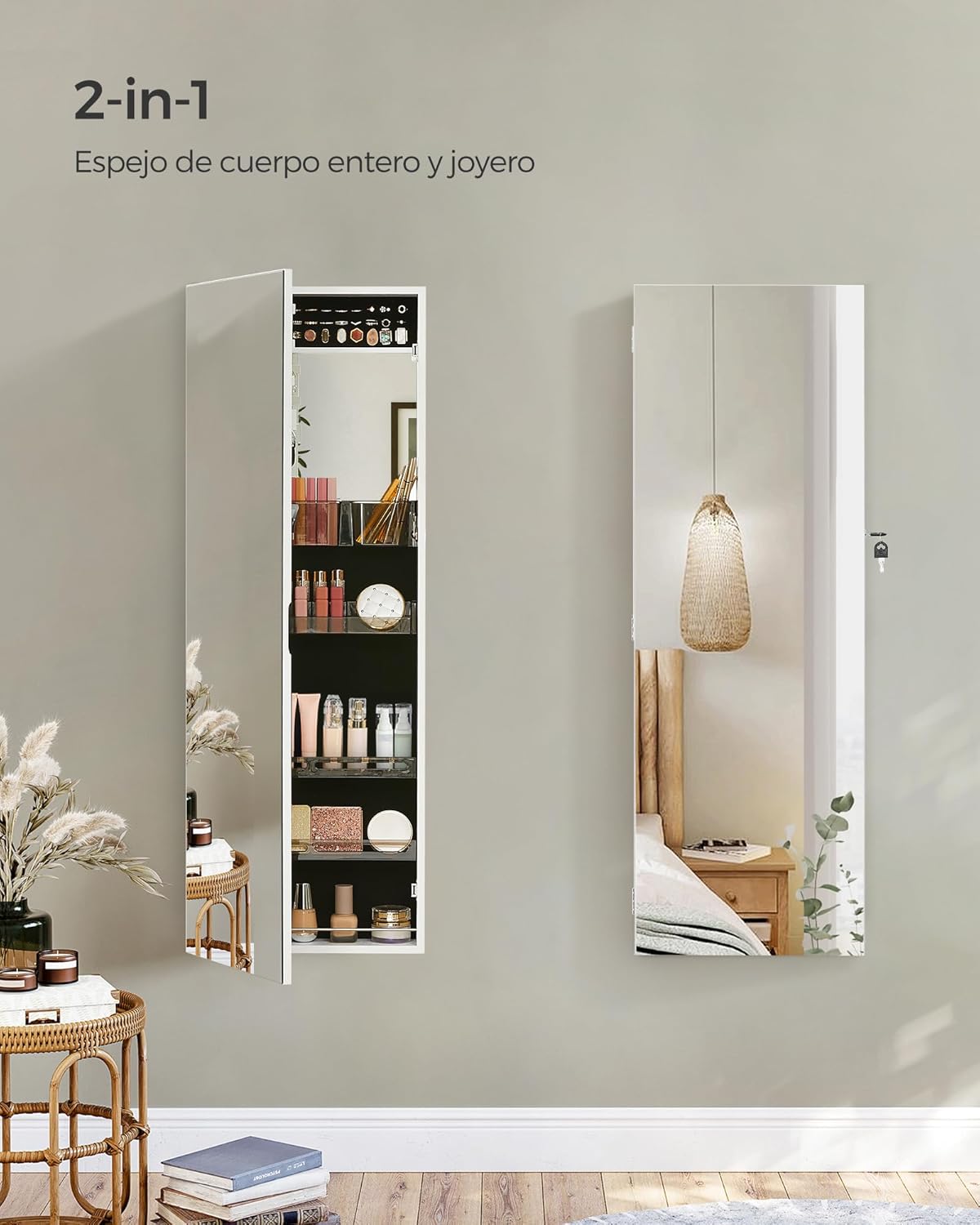Detalle 2 de SONGMICS JJC003W01 armario joyero con espejo