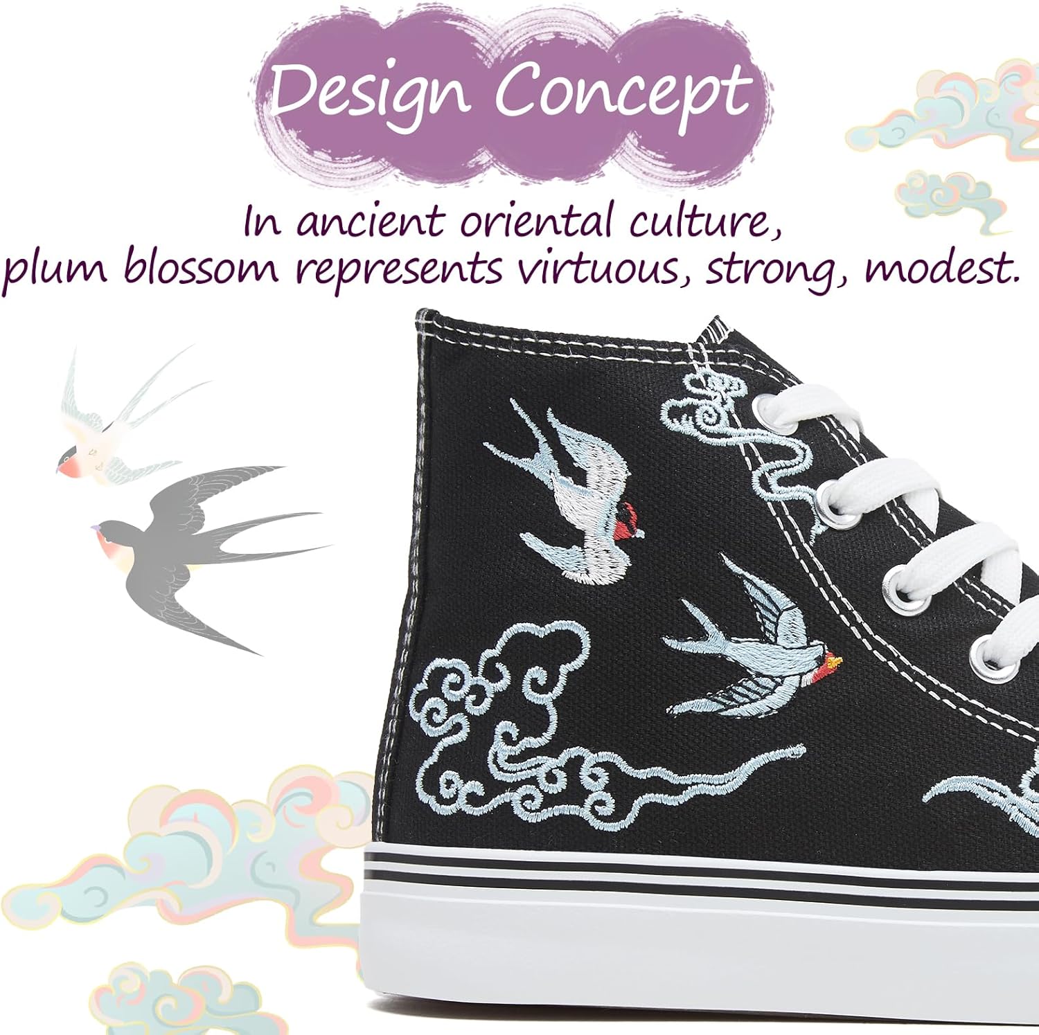 Thumbnail 4 de kufeiti Women’s High Top Canvas Sneakers (White/Black) Lace-Up Casual Walking Shoes