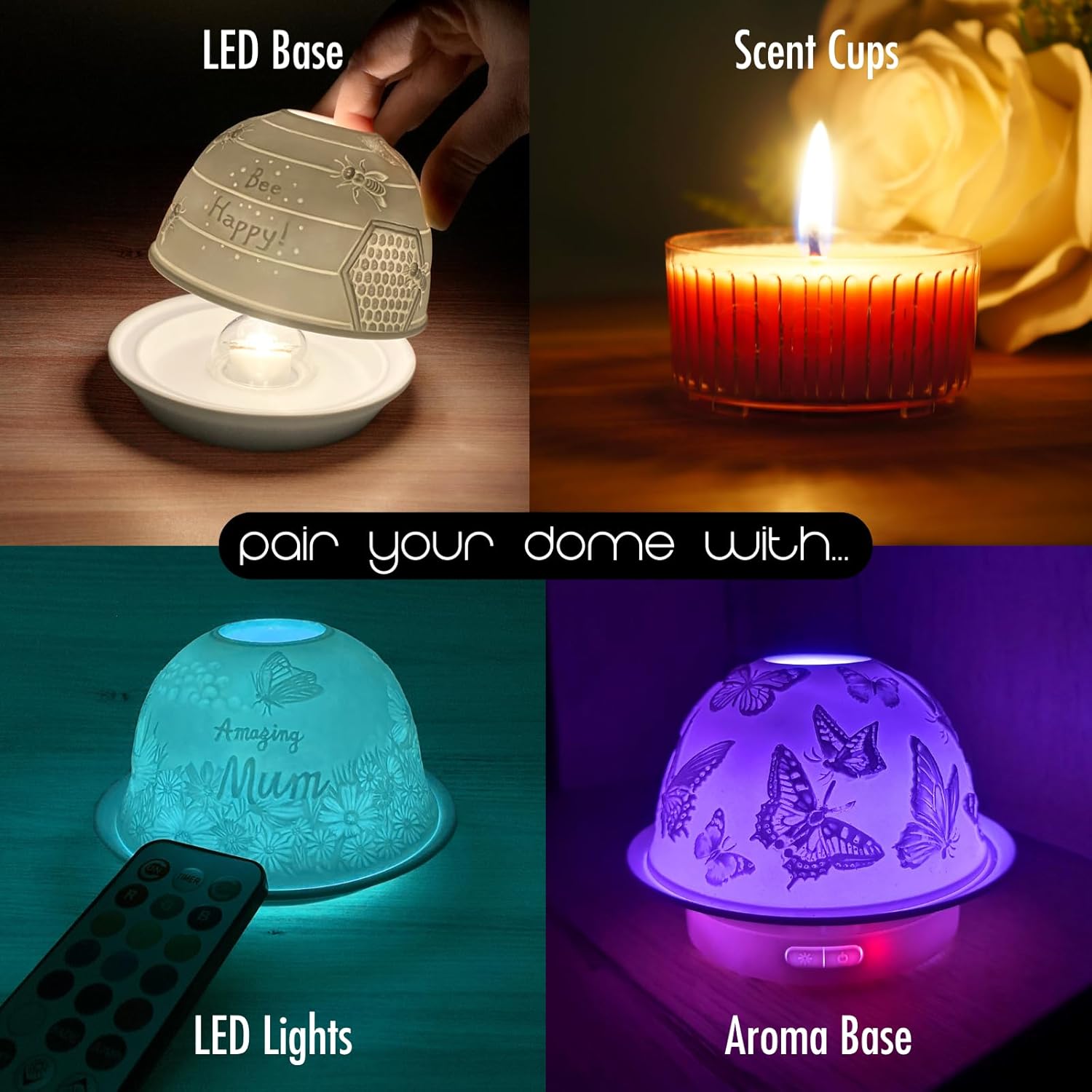 Thumbnail 3 de Cello Porcelain Tealight Holder Dome with 3D Projection – Puppies Dog Lovers Design